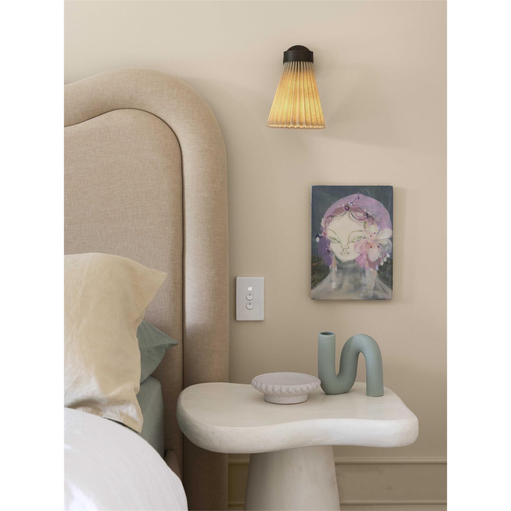 Shown in Bronze and Natural finish and Natural Linen shade