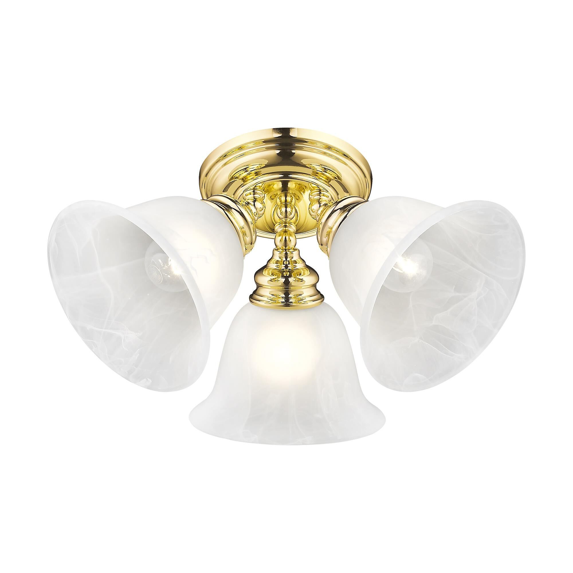 Shown in Polished Brass finish and White Alabaster glass