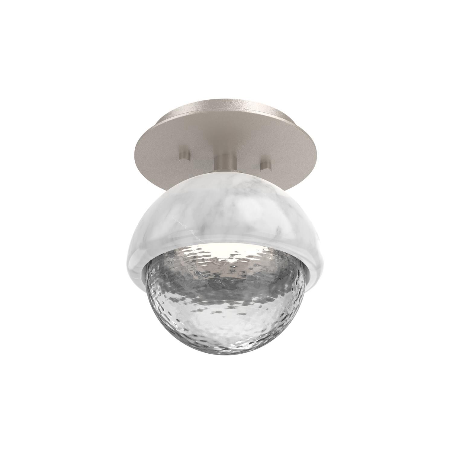 Shown in Beige Silver finish and Clear glass and White Marble accent