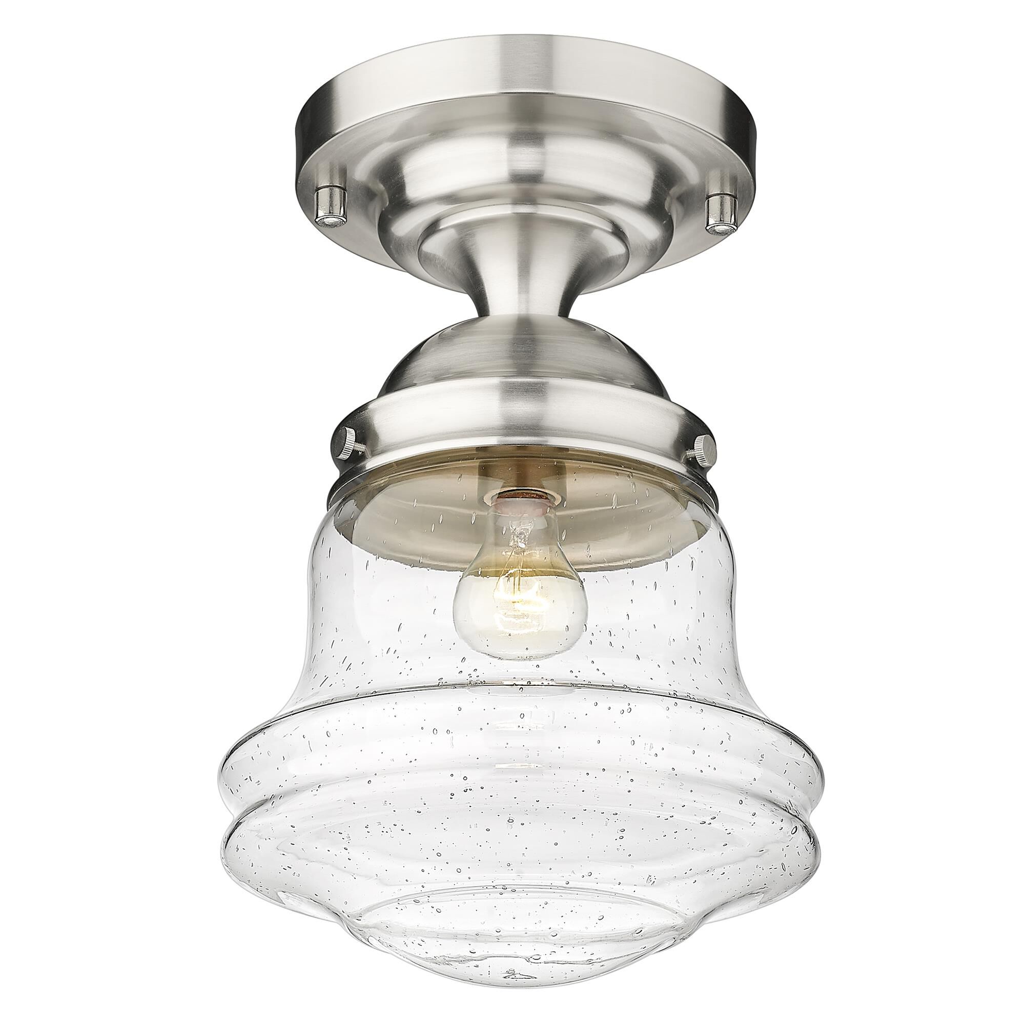 Shown in Brushed Nickel finish and Clear Seedy glass