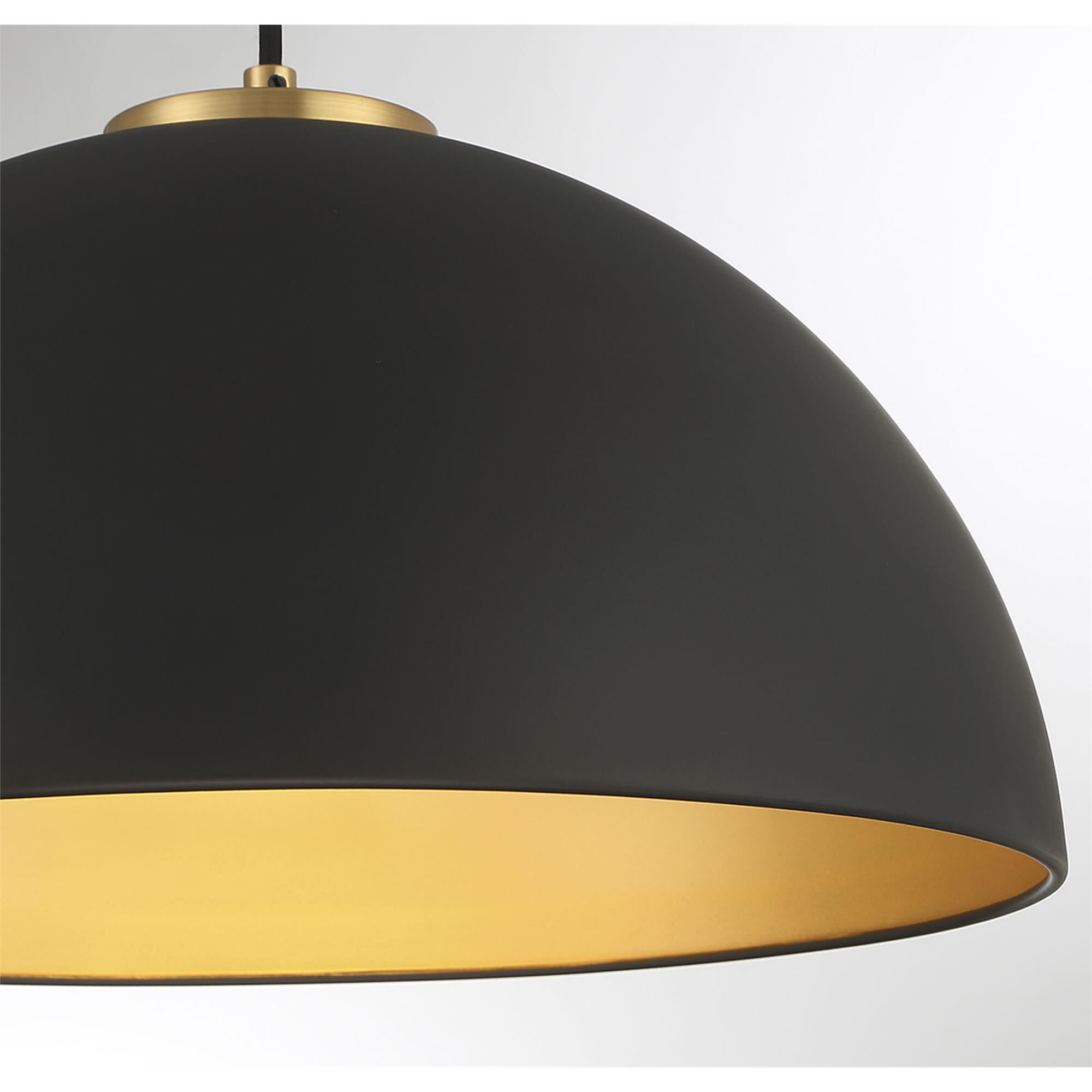 Shown in Matte Black With Natural Brass finish and Metal shade