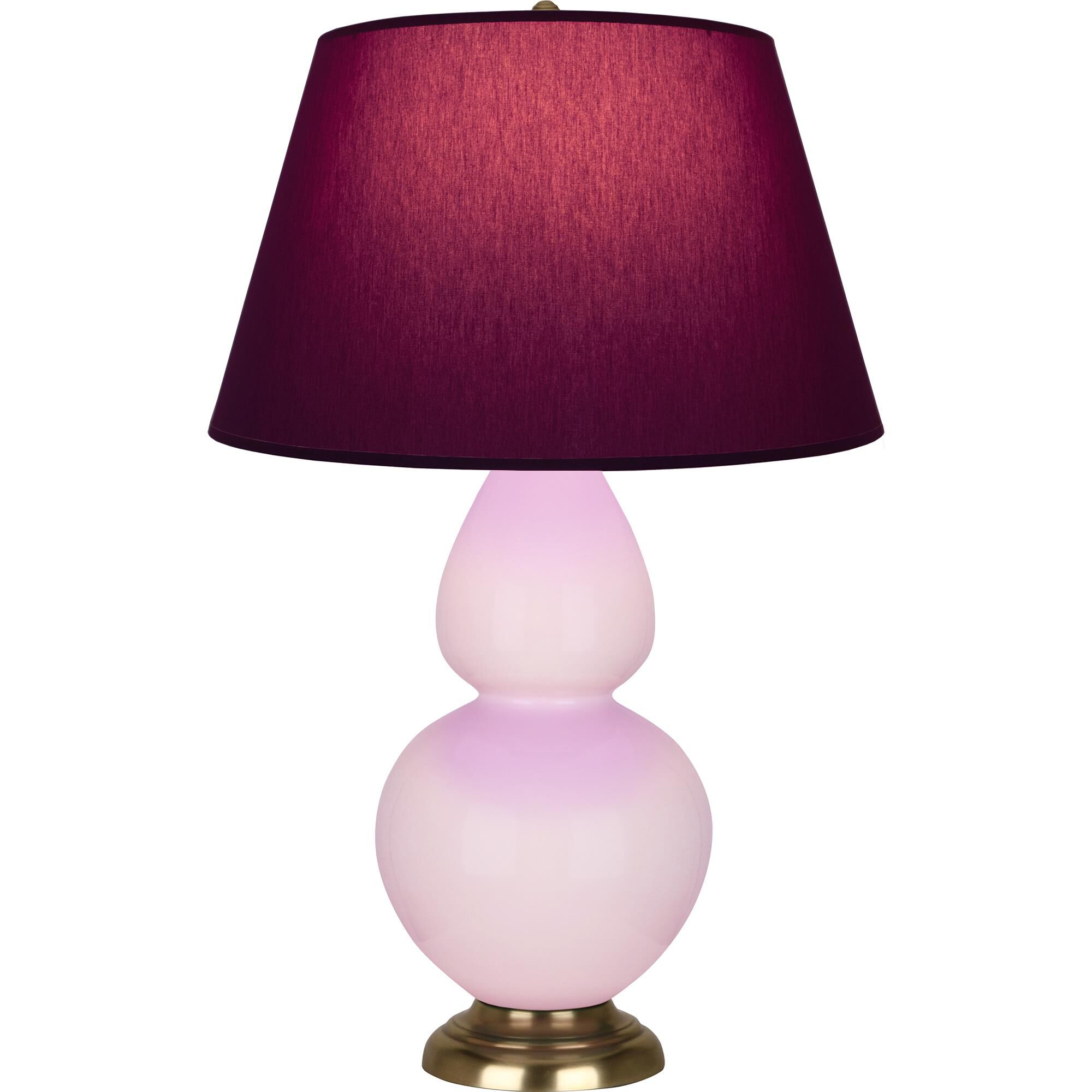 Shown in Rose Water Glazed finish and Plum with Lavender Lining shade and Antique Brass accent