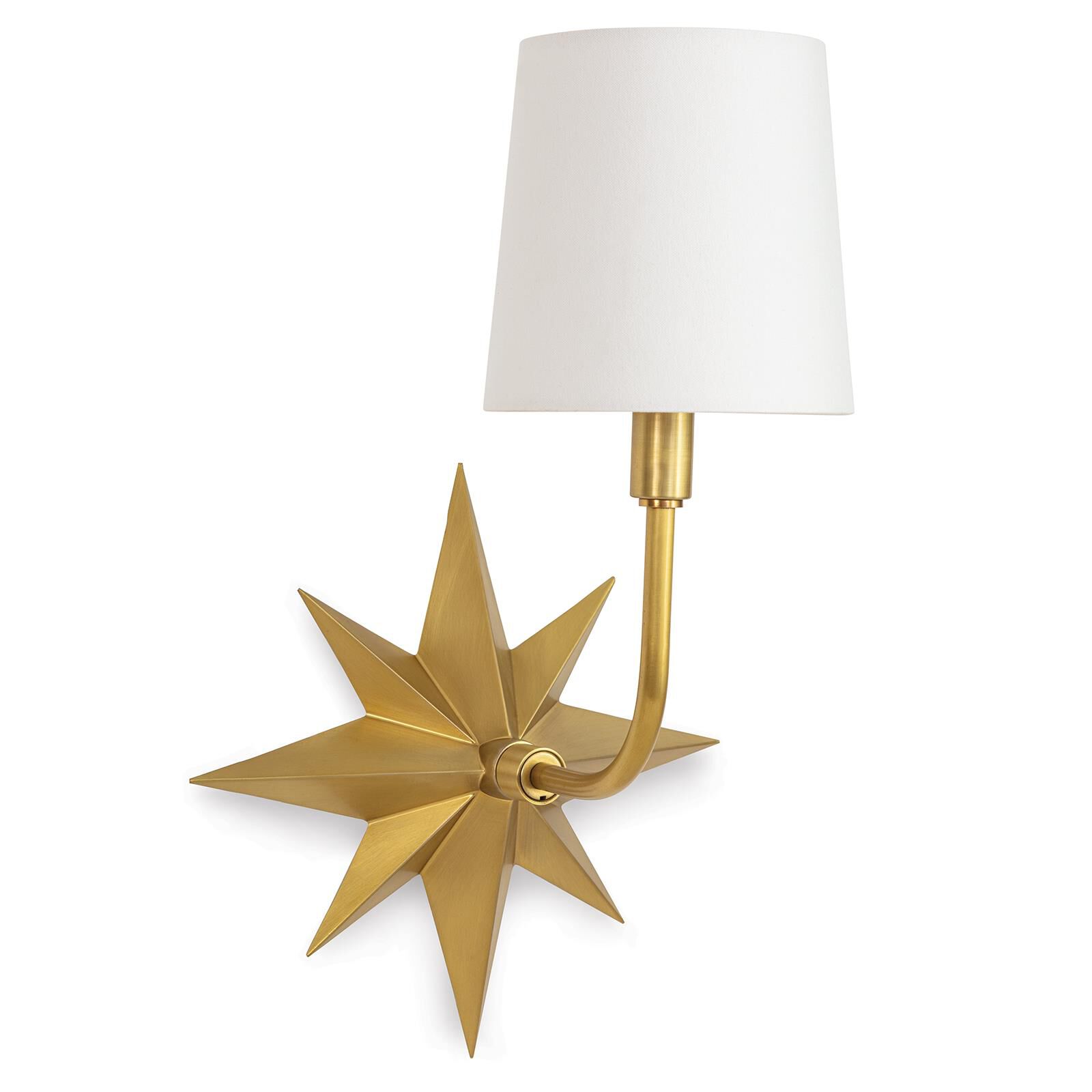 Shown in Natural Brass finish and Linen shade