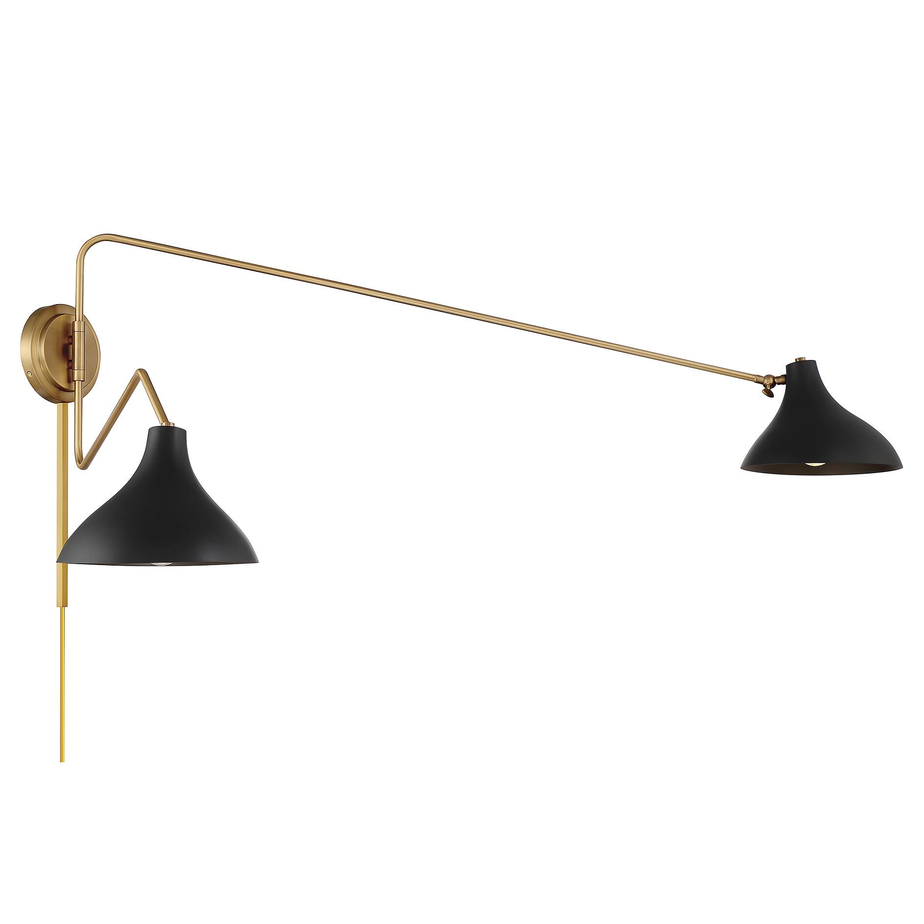 Shown in Matte Black with Natural Brass finish and Matte Black Metal shade