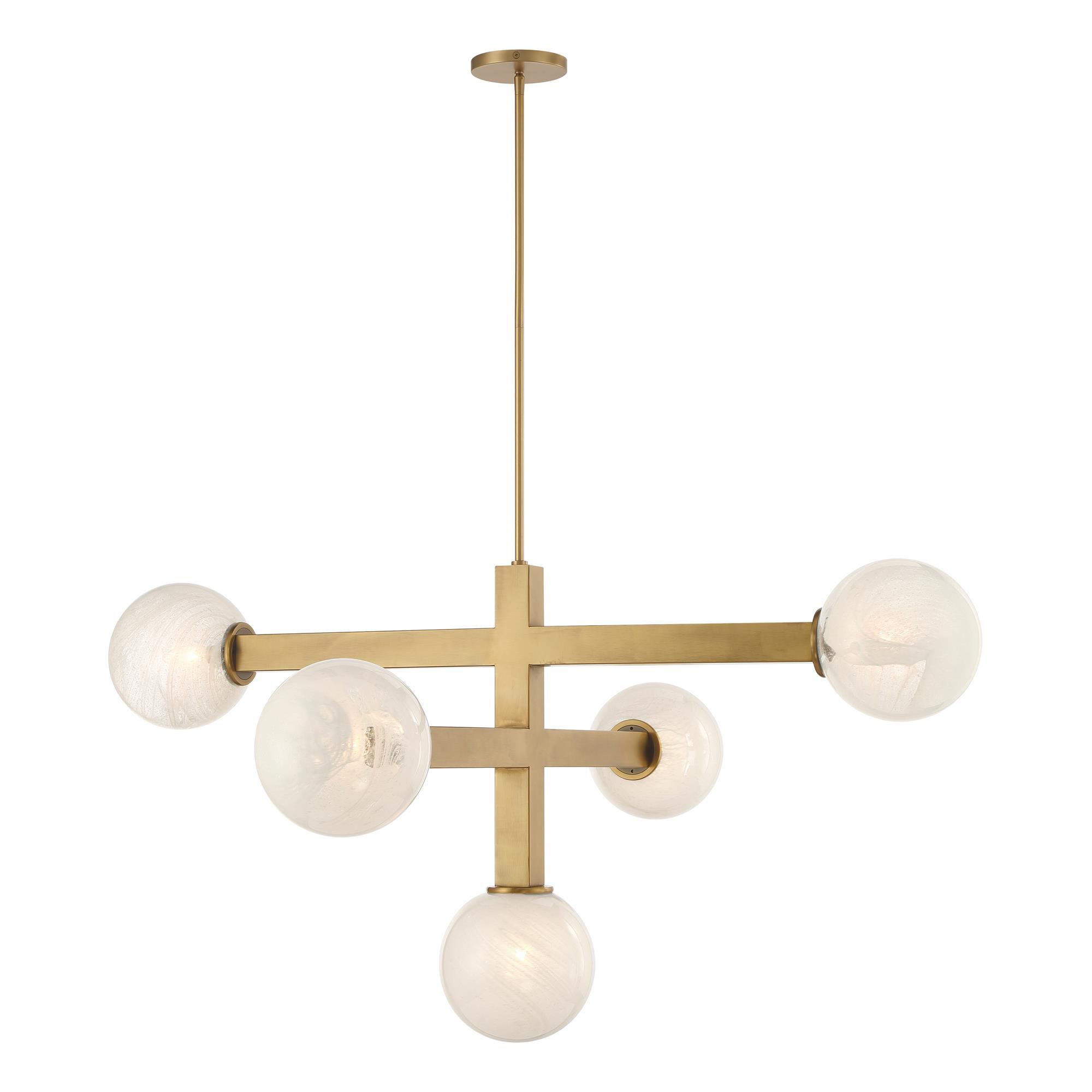 Shown in Legacy Brass finish and White Bubble glass