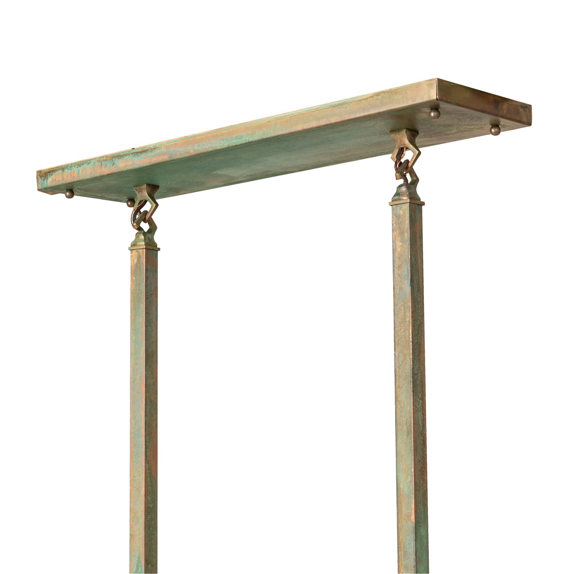 Shown in Verdigris Finish finish and Beige;Iridescent glass