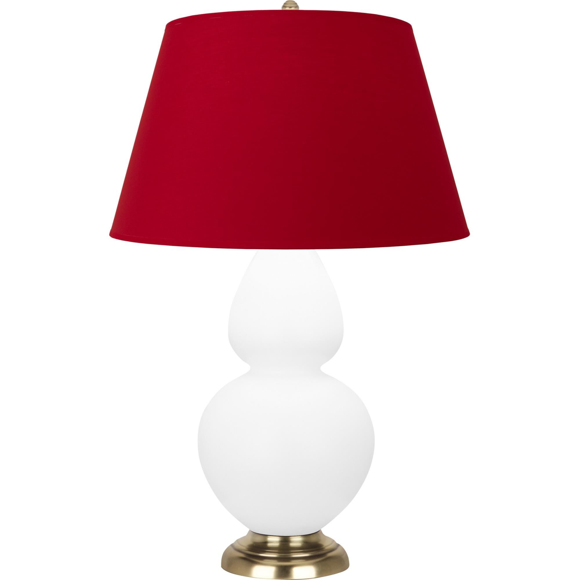 Shown in Matte Lily finish and Black and Red shade and Antique Natural Brass accent