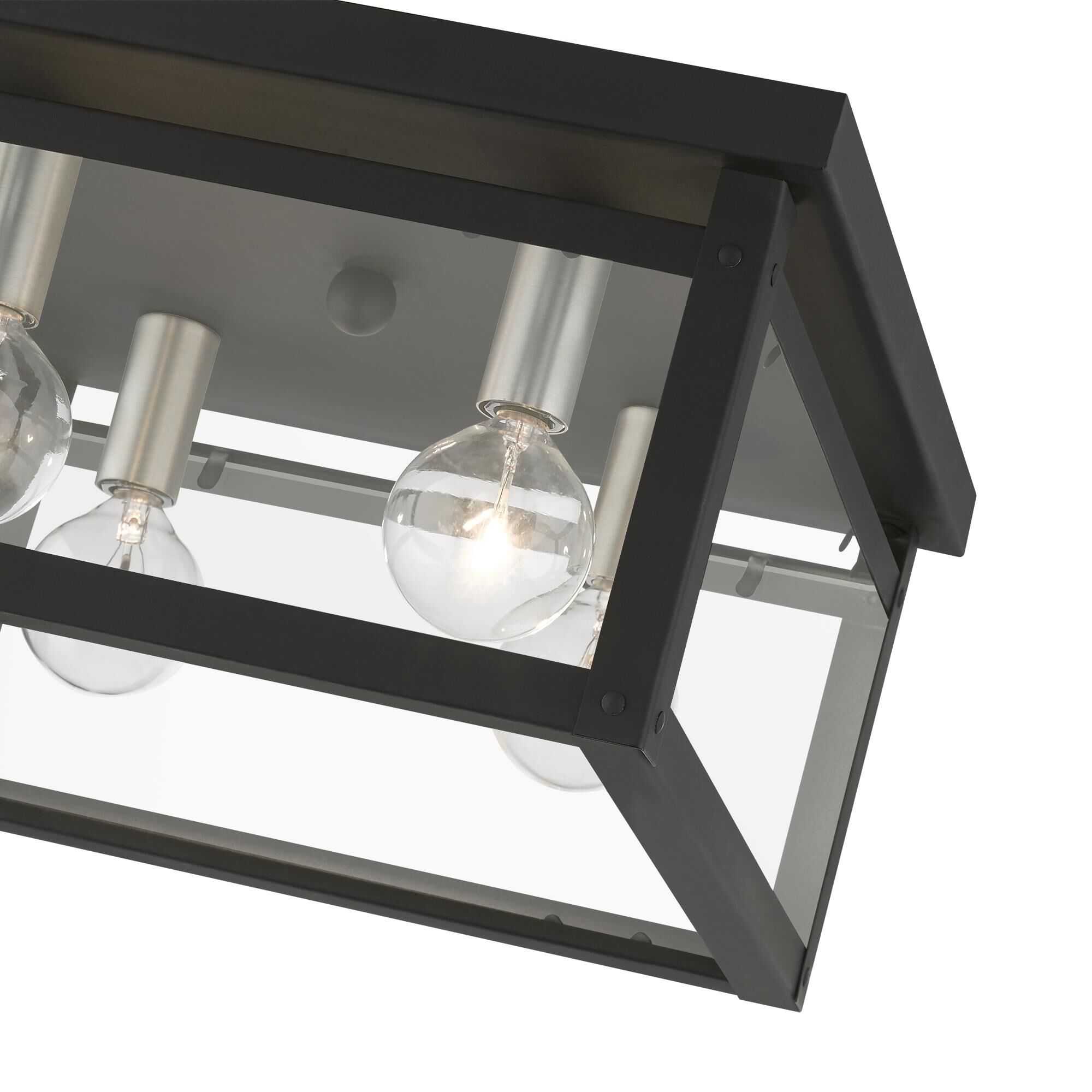 Shown in Black with Brushed Nickel Finish Candles finish and Clear glass
