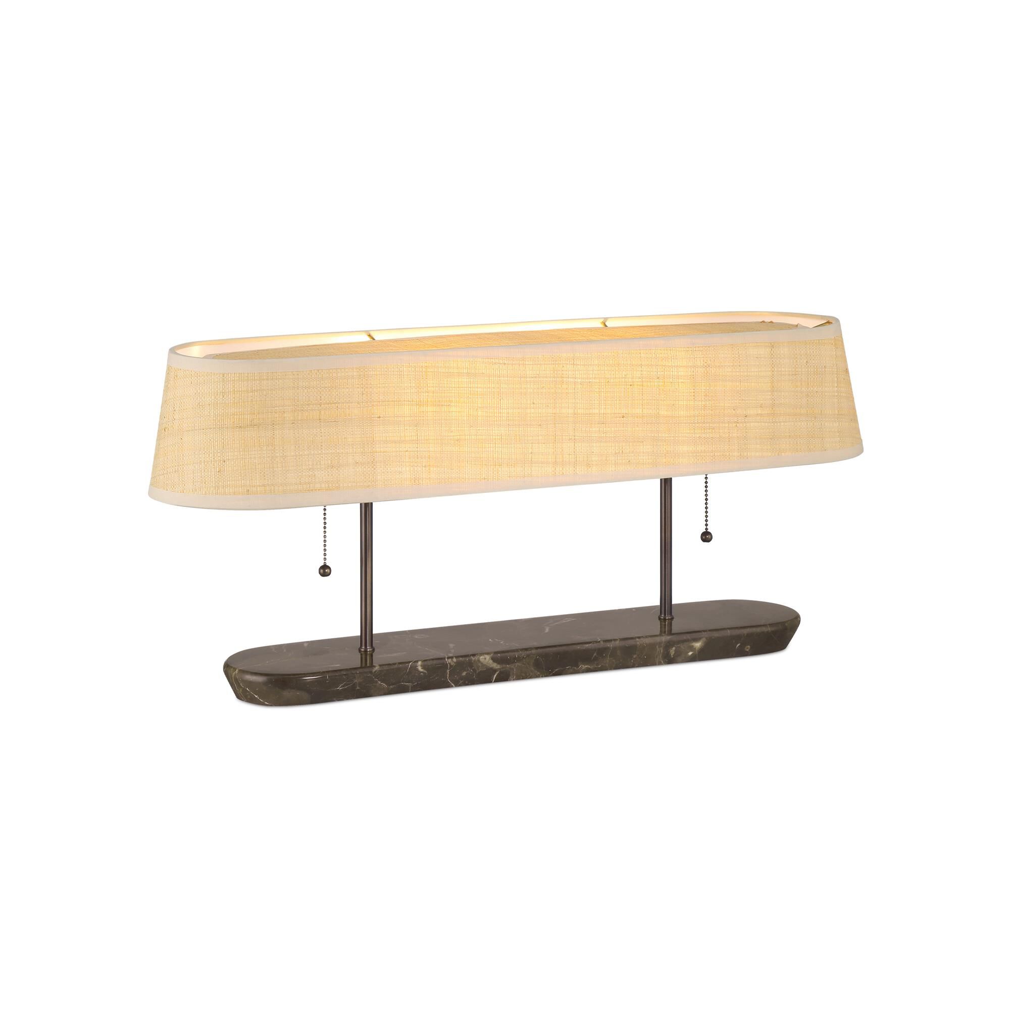 Shown in Dark Bronze and Brown finish and Light Brown/Natura Raffia/Hardback/Thin shade
