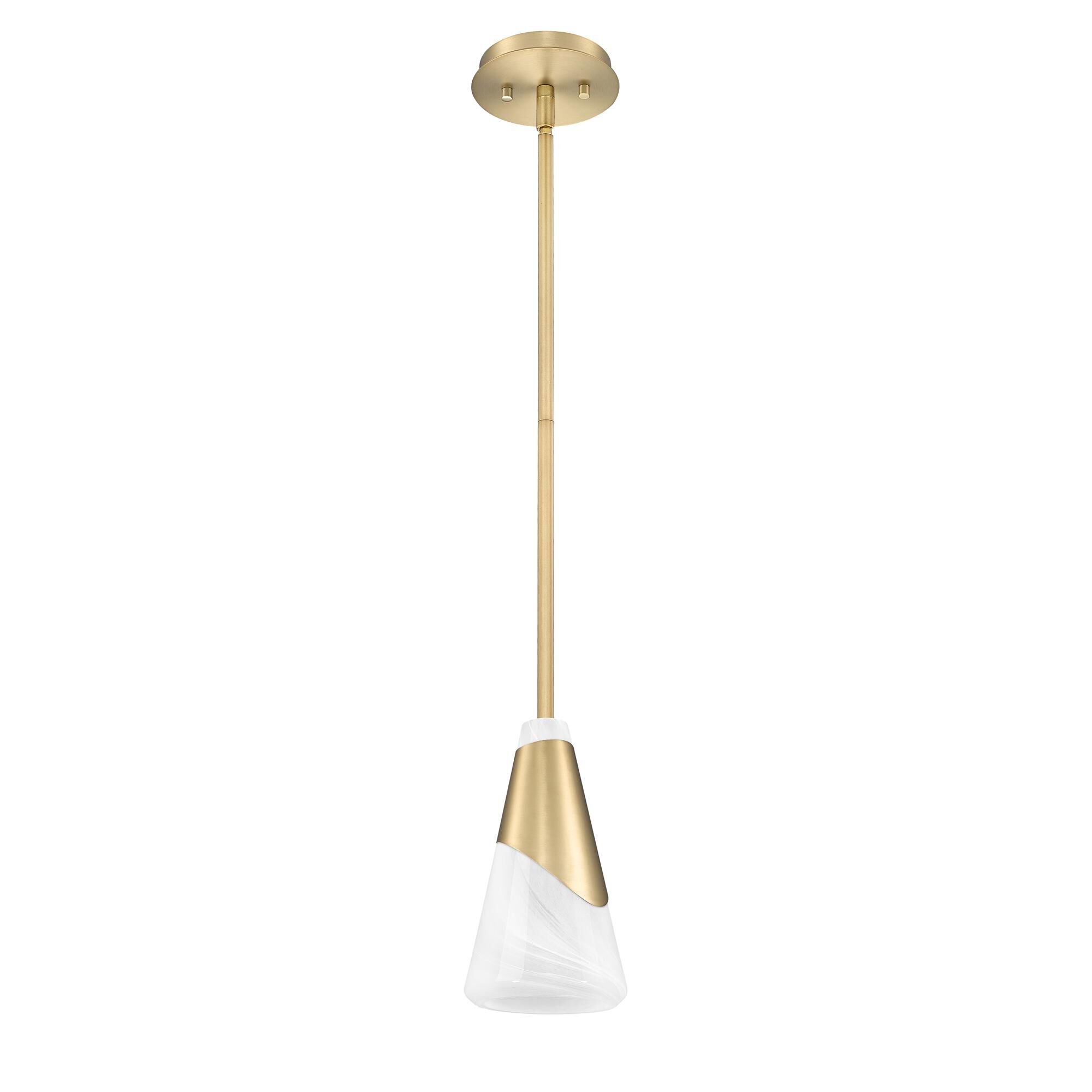 Shown in Modern Gold finish and White Swirl glass and White Swirl shade