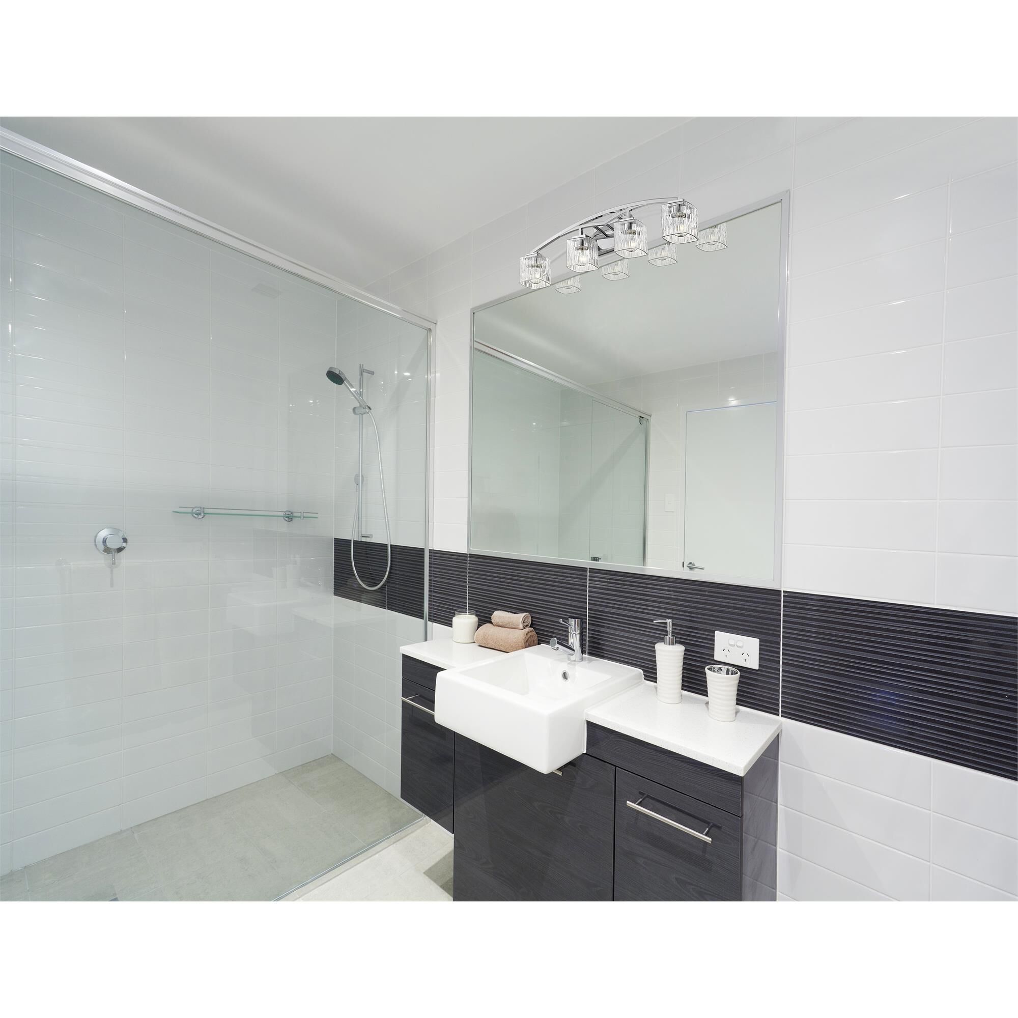 Shown in Chrome finish and Glass shade