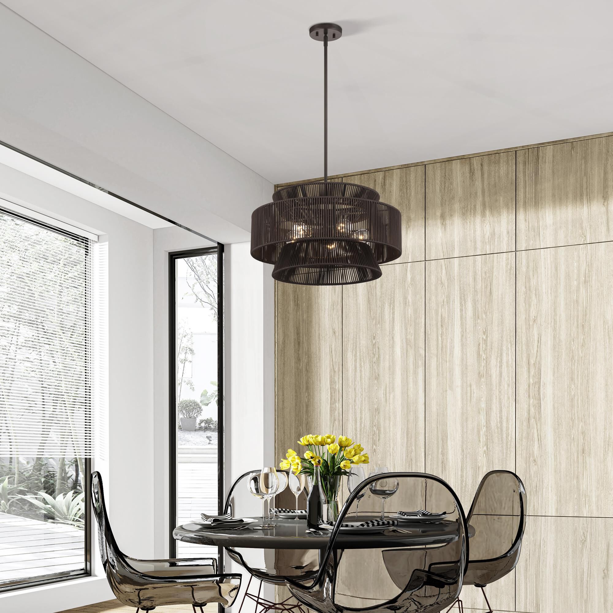 Shown in English Bronze finish and Hand-Woven Dark Chocolate Color Polyester Rope shade