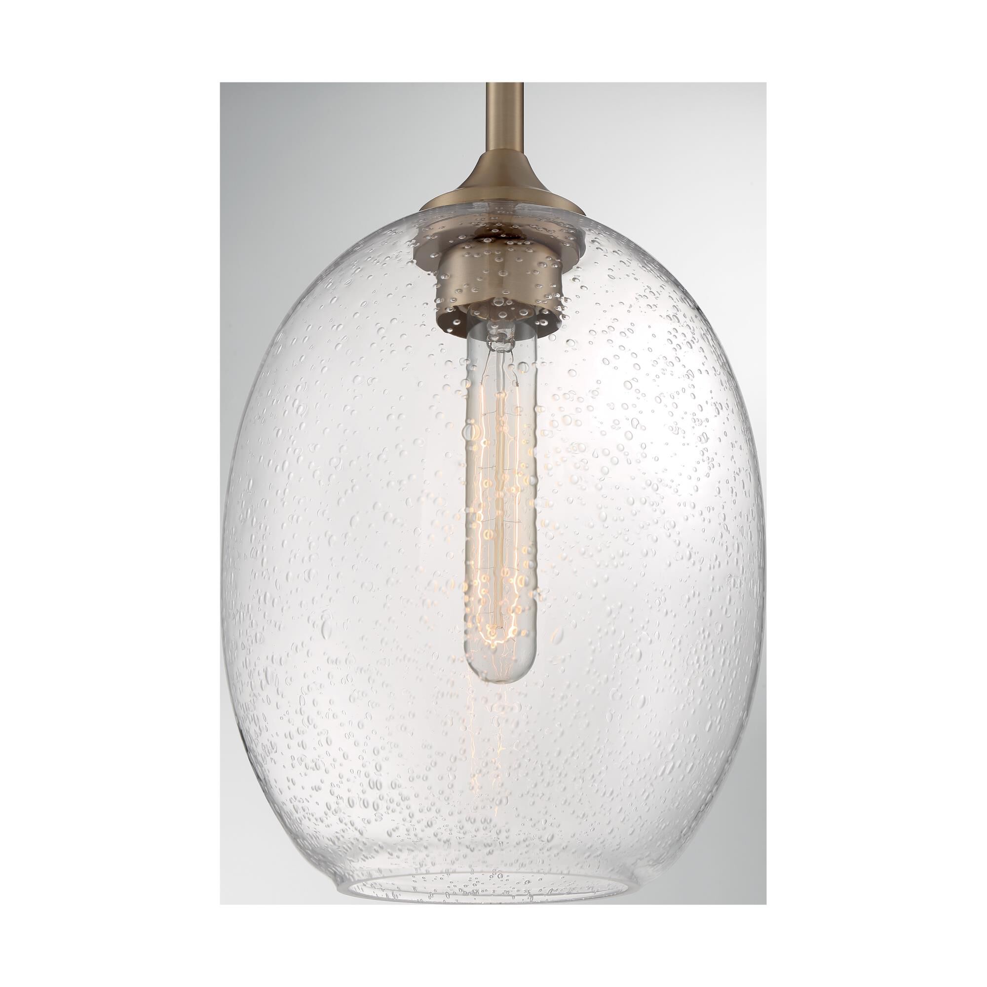 Shown in Burnished Brass finish and Clear Seeded glass