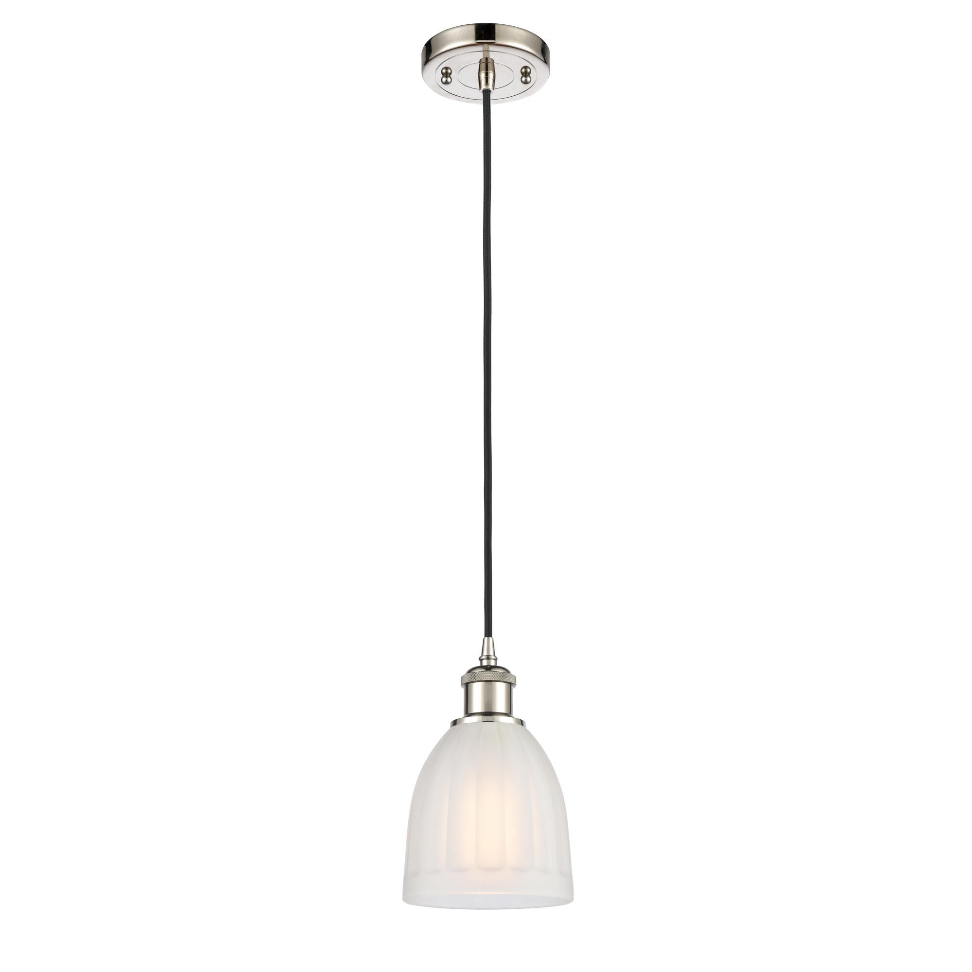 Shown in Polished Nickel finish and White Brookfield glass