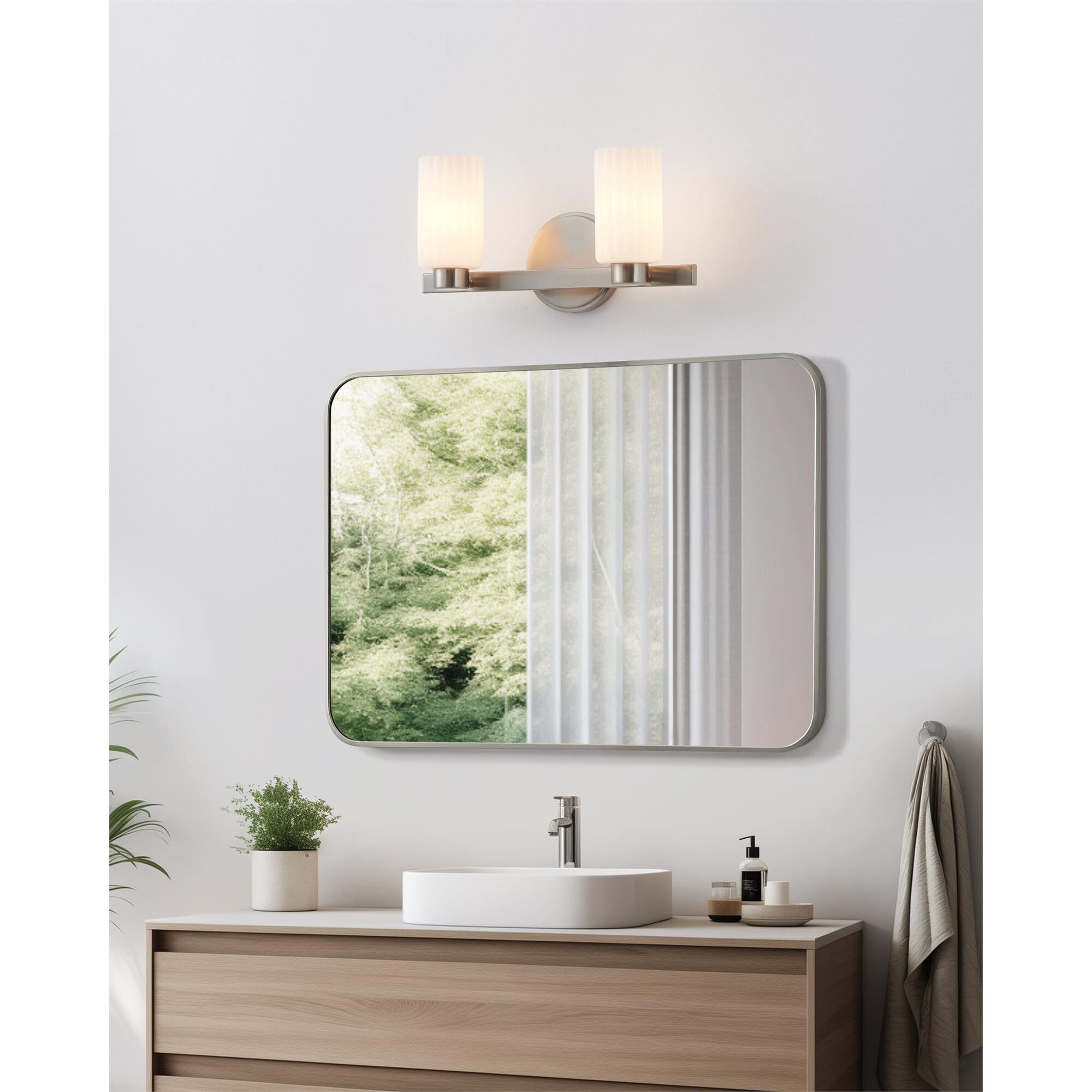 Shown in Brushed Nickel finish and Etched Opal Ribbed glass