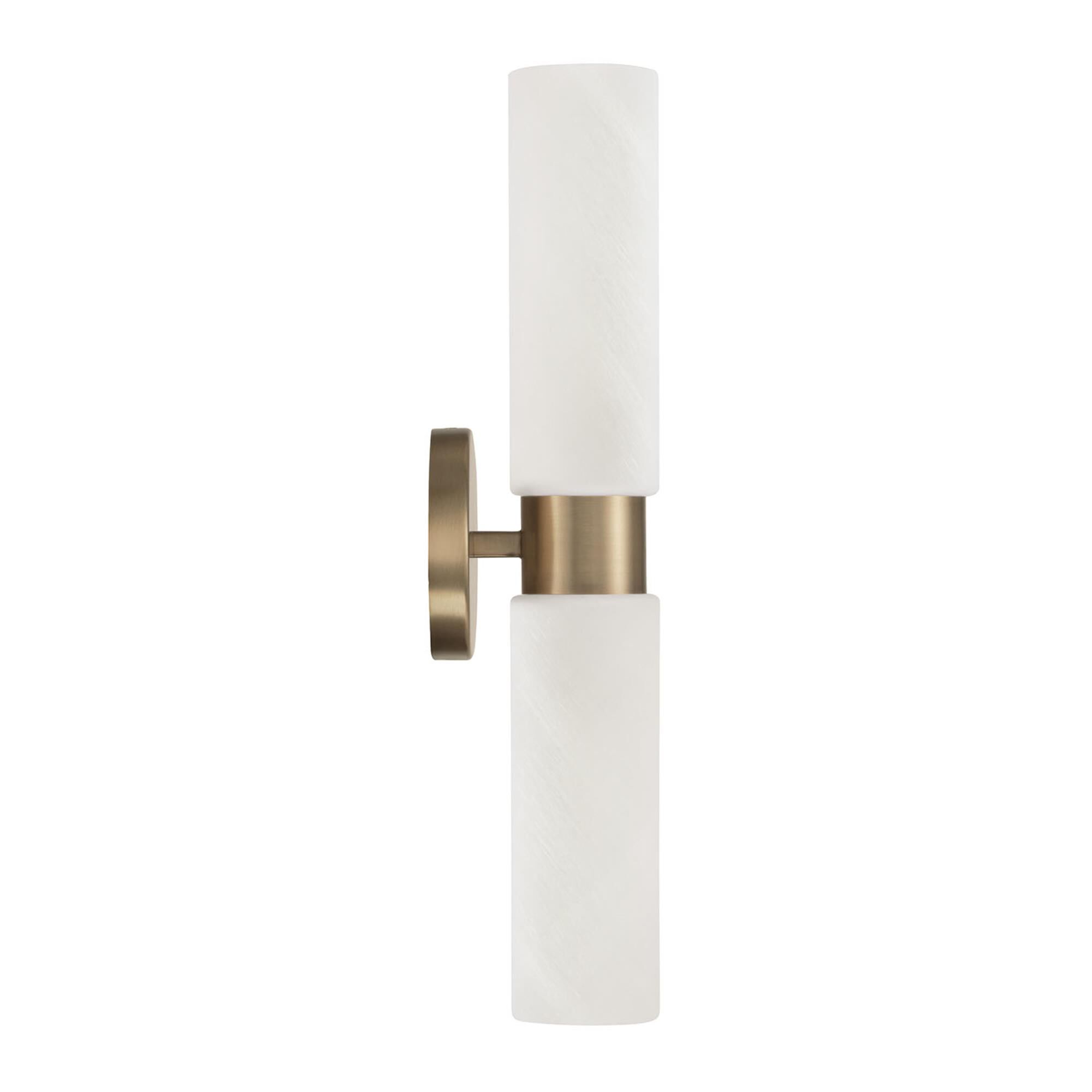 Shown in Aged Brass finish and Faux Alabaster glass