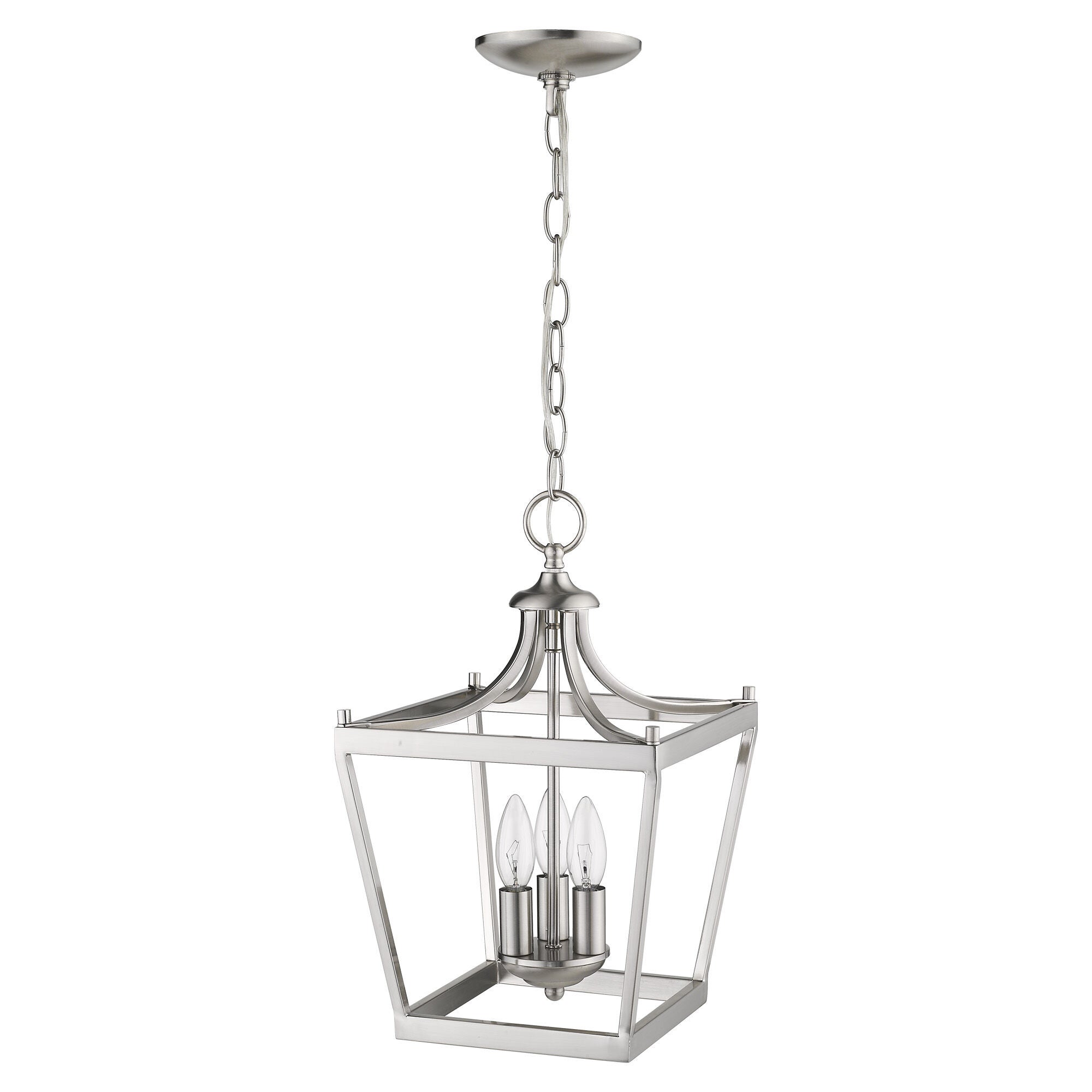 Shown in Satin Nickel finish and -- glass and -- shade