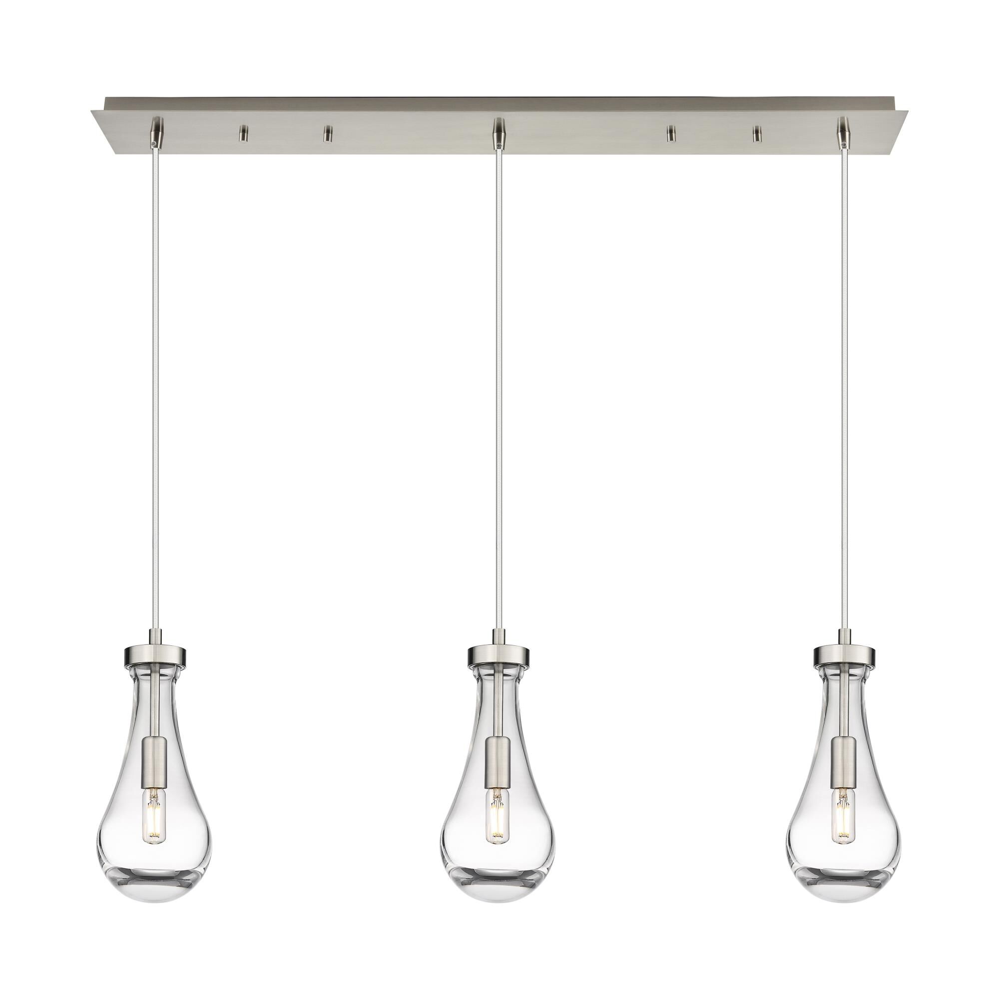 Shown in Brushed Satin Nickel finish and Clear glass and Clear Glass shade