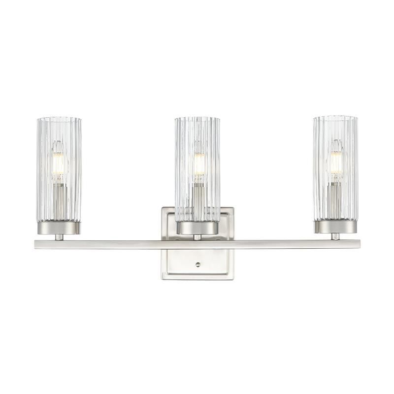 Shown in Brushed Nickel finish and Clear Reeded glass