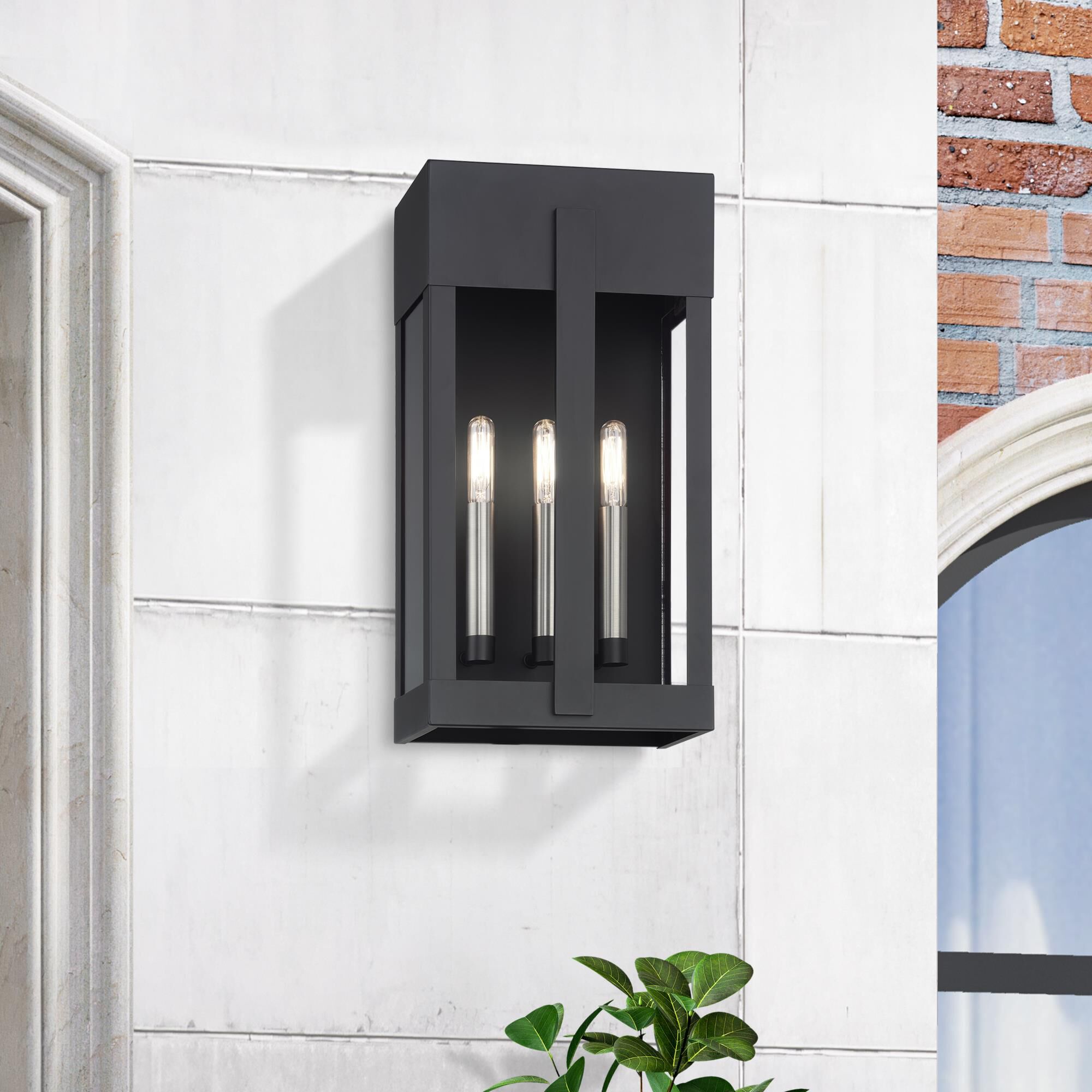 Shown in Black with Brushed Nickel Candles finish and Clear glass