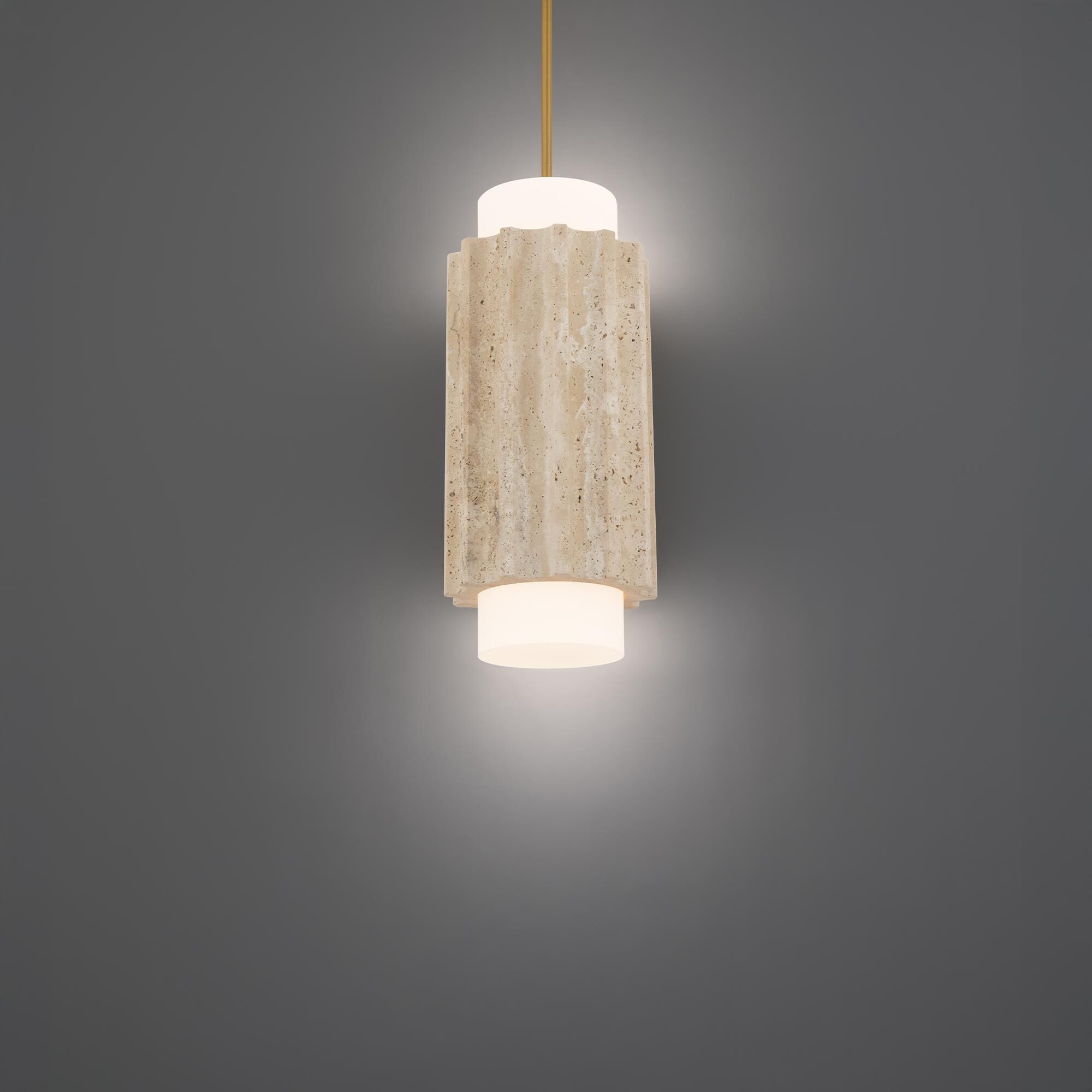 Shown in Beige Travertine and Aged Brass finish