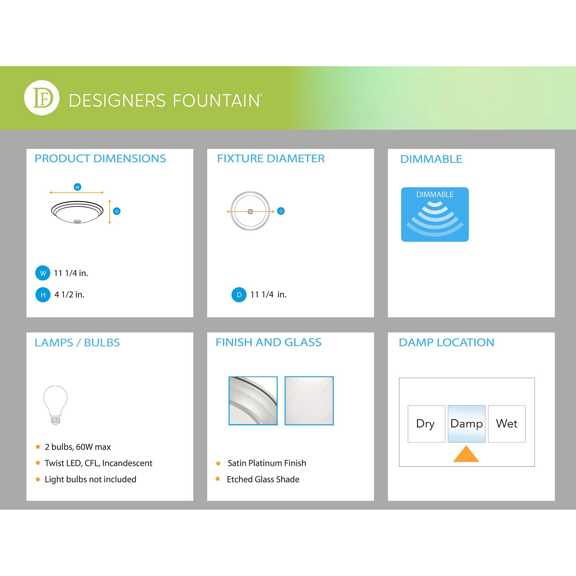 Shown in Satin Platinum finish and Etched glass