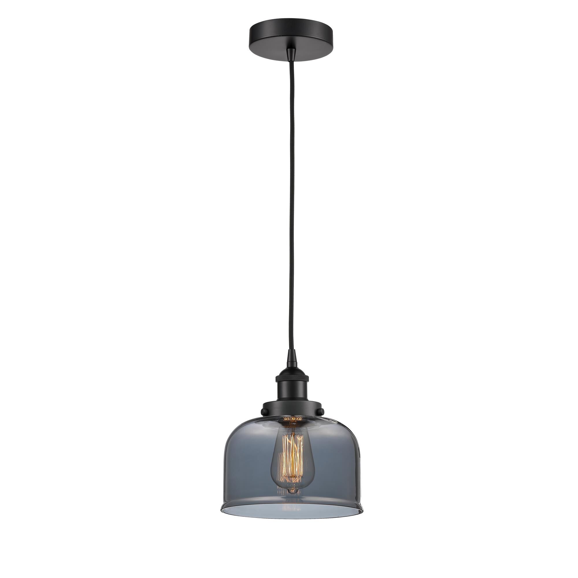 Shown in Matte Black finish and Plated Smoke Large Bell glass