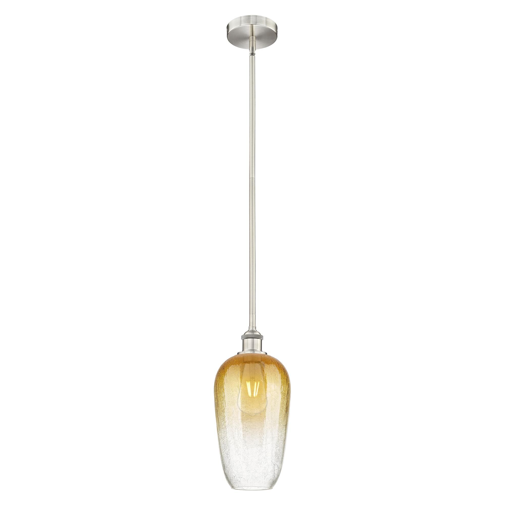 Shown in Brushed Satin Nickel finish and Amber glass