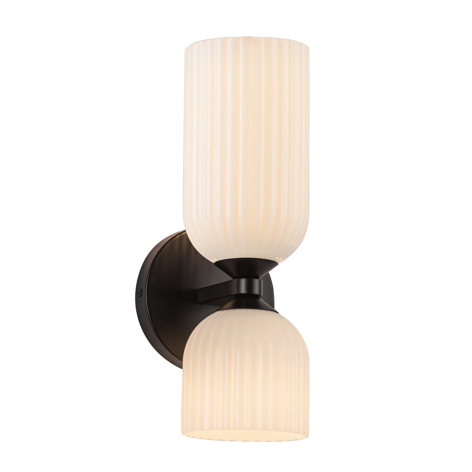 Shown in Matte Black finish and Glossy Opal Ribbed glass