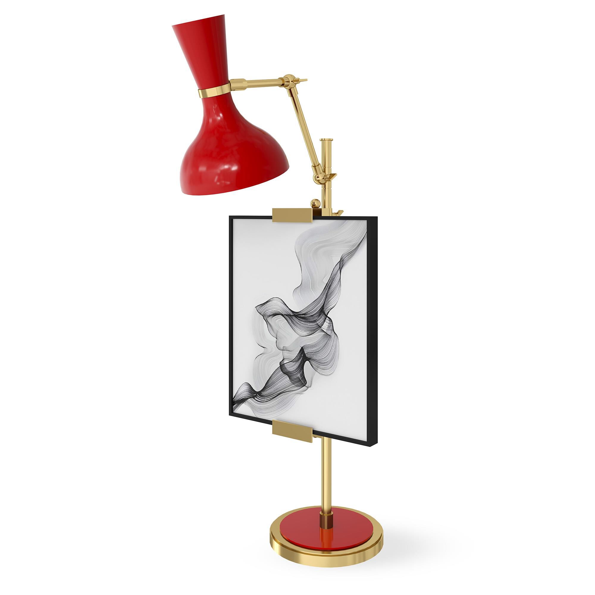 Shown in Modern Brass finish and Ruby Red shade