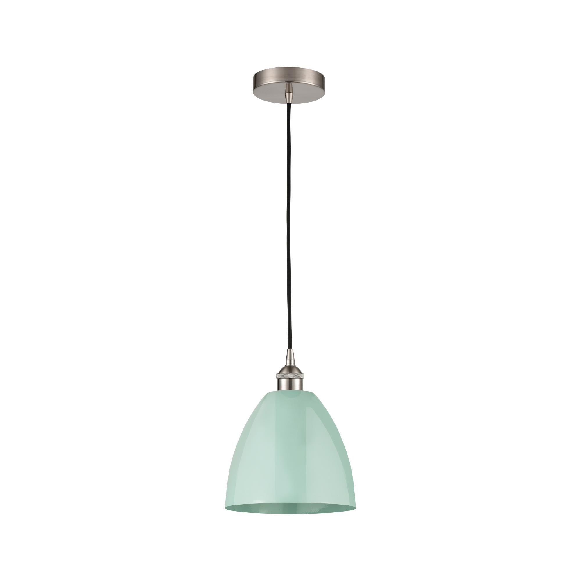 Shown in Brushed Satin Nickel finish and Seafoam Dome shade