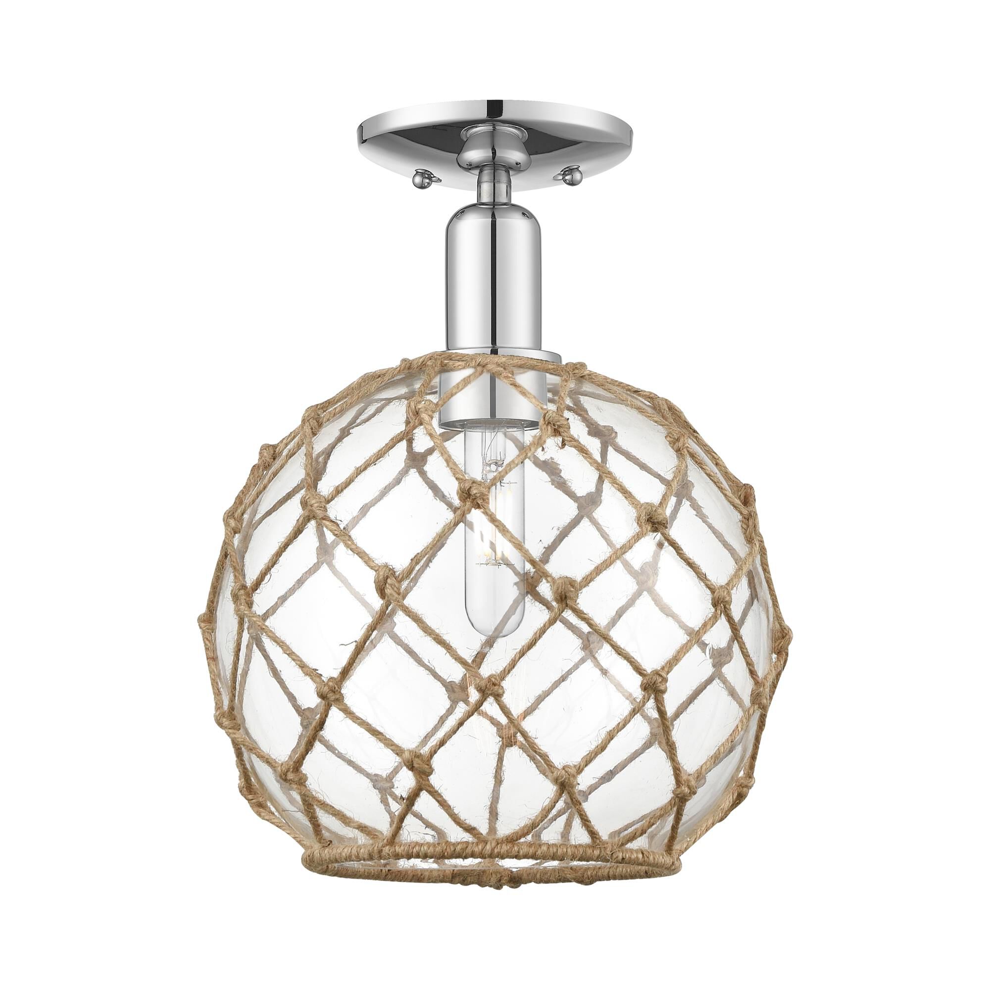 Shown in Polished Chrome finish and Clear with Brown Rope glass