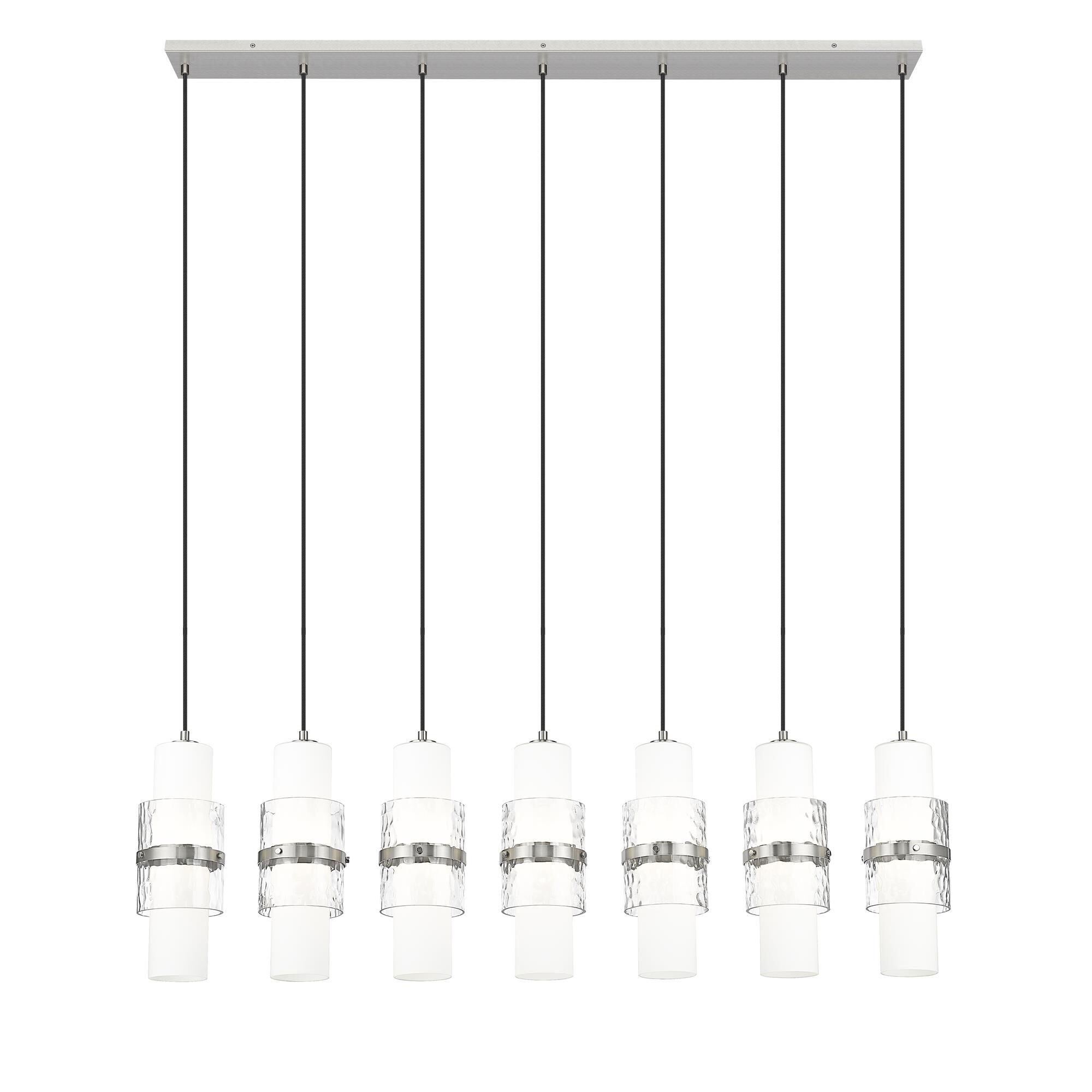 Shown in Brushed Nickel finish and Clear + Etched Opal glass and Clear + Etched Opal shade