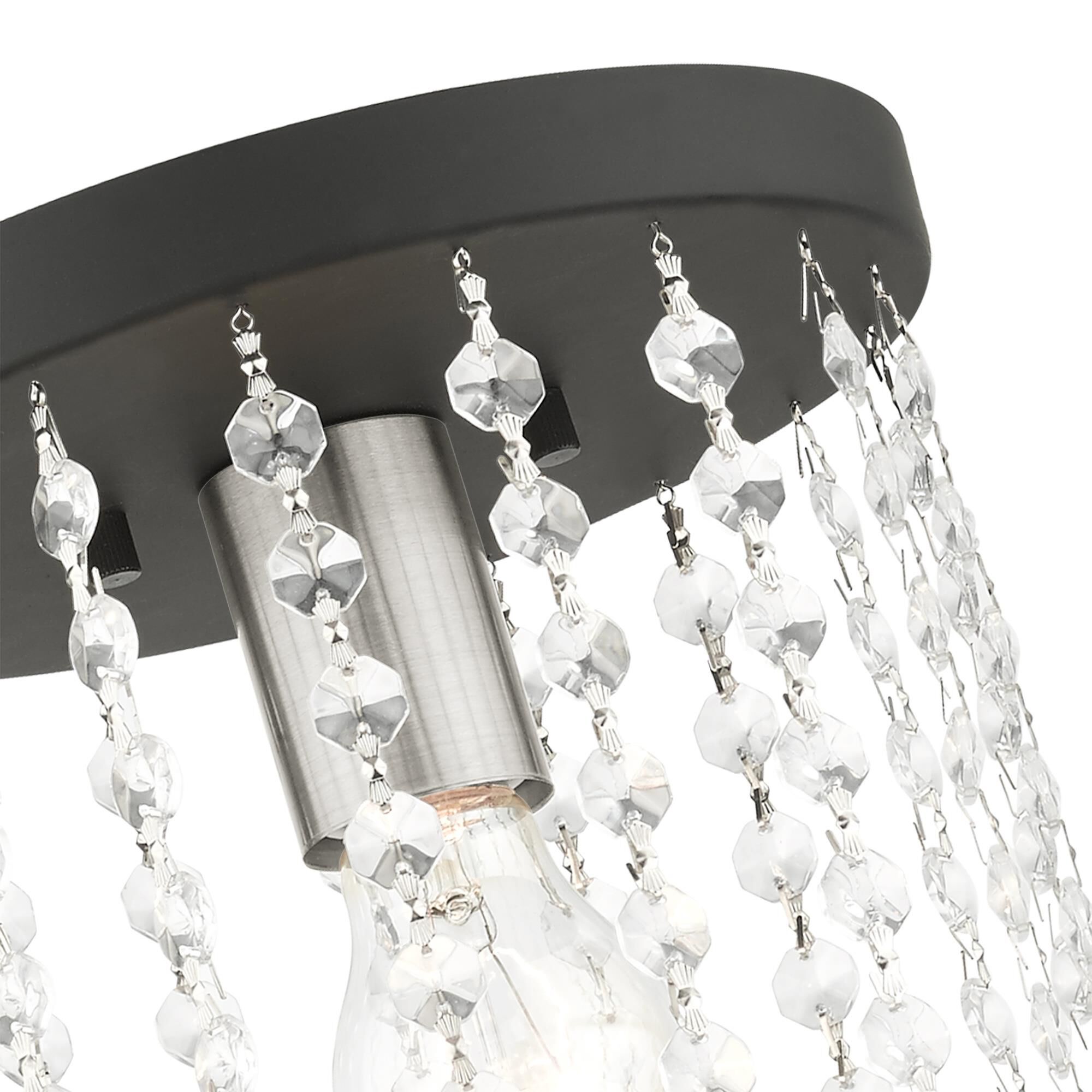 Shown in Black finish and Hand Assembled Crystal Shade glass
