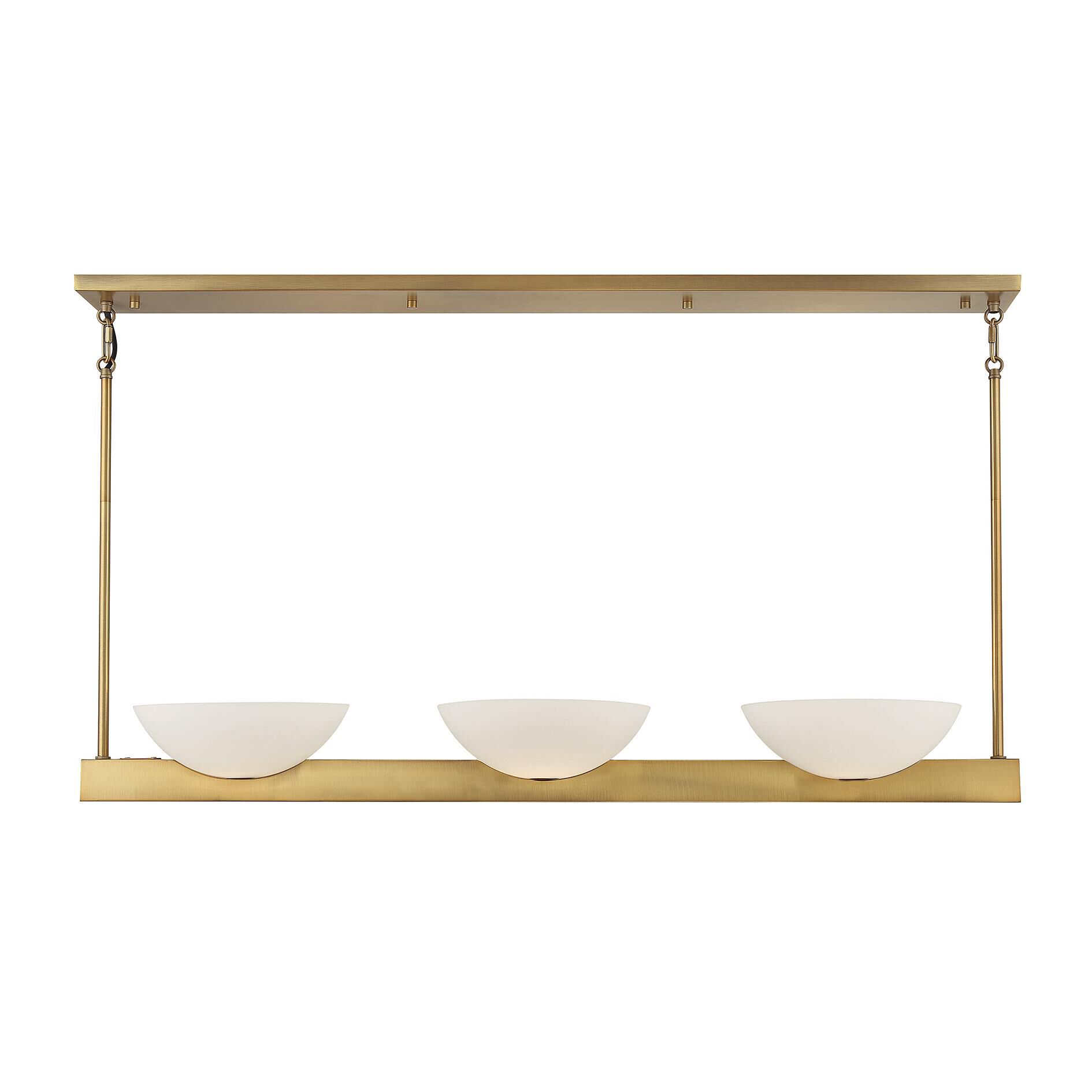 Shown in Warm Brass finish and White Opal glass and Glass shade