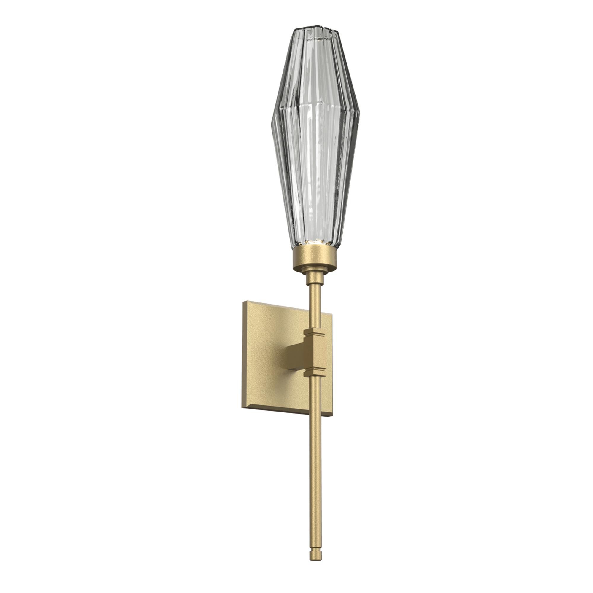 Shown in Gilded Brass finish and Optic Rib Smoke glass