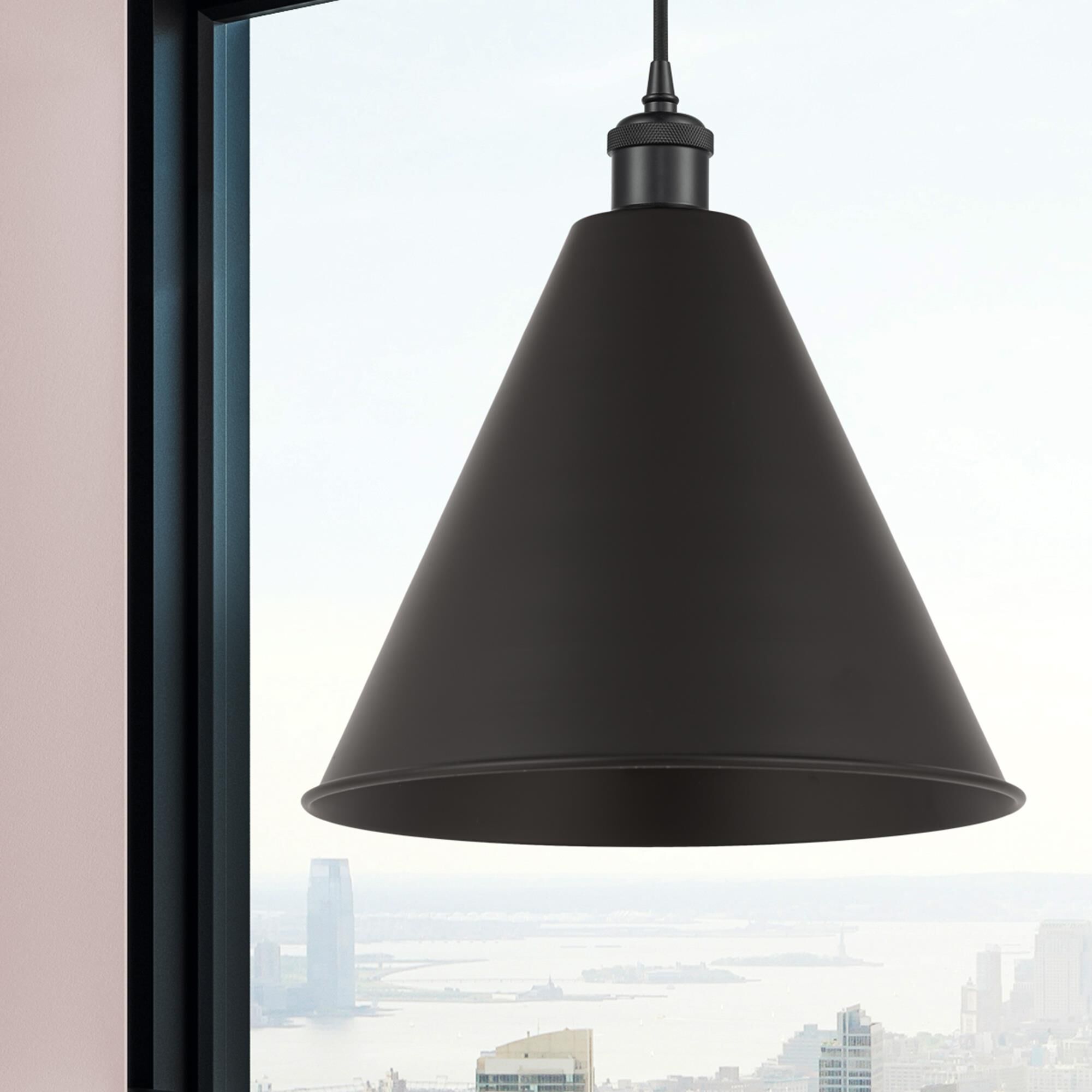 Shown in Matte Black finish and Matte Black Ballston Cone shade