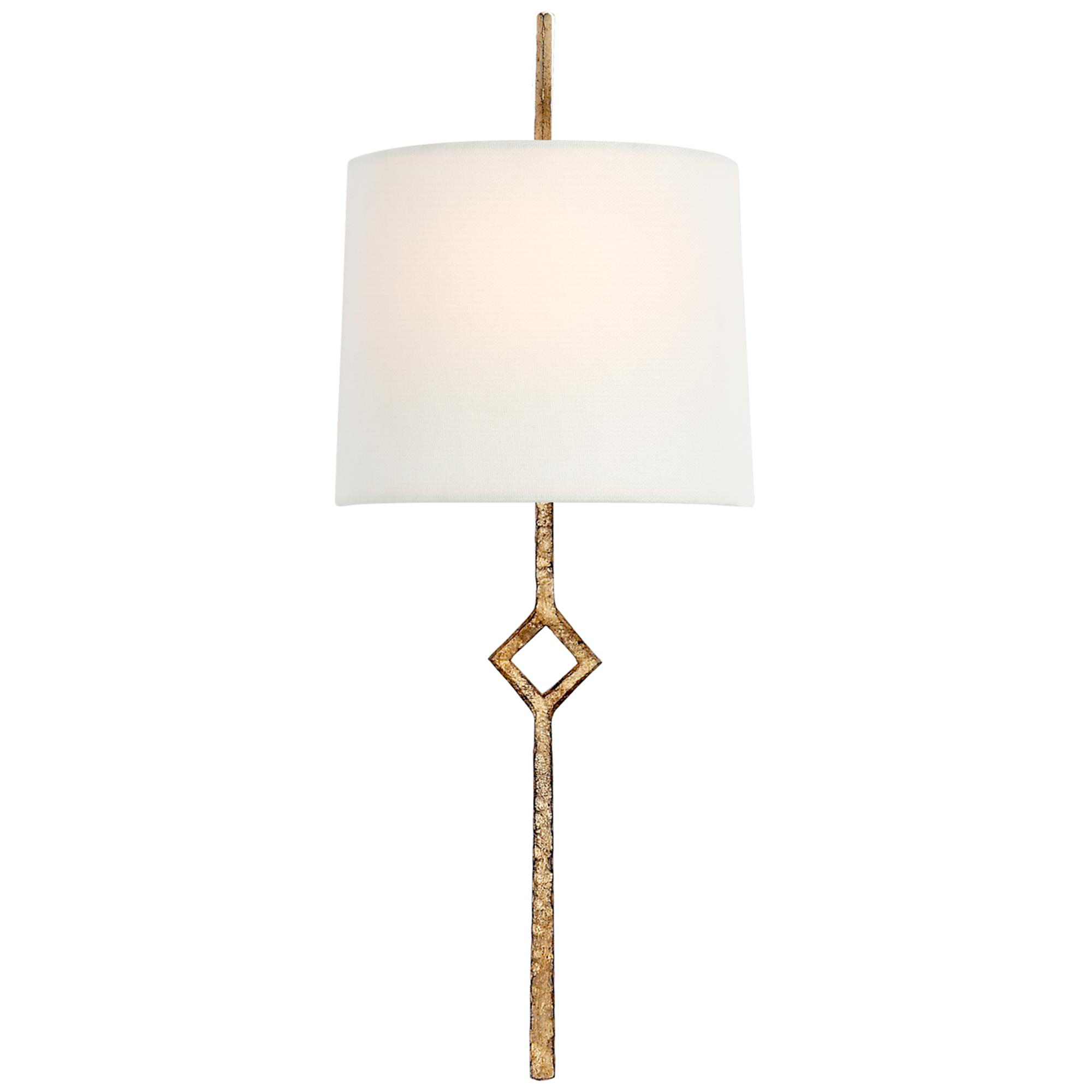 Shown in Gilded Iron finish and Linen Shield shade