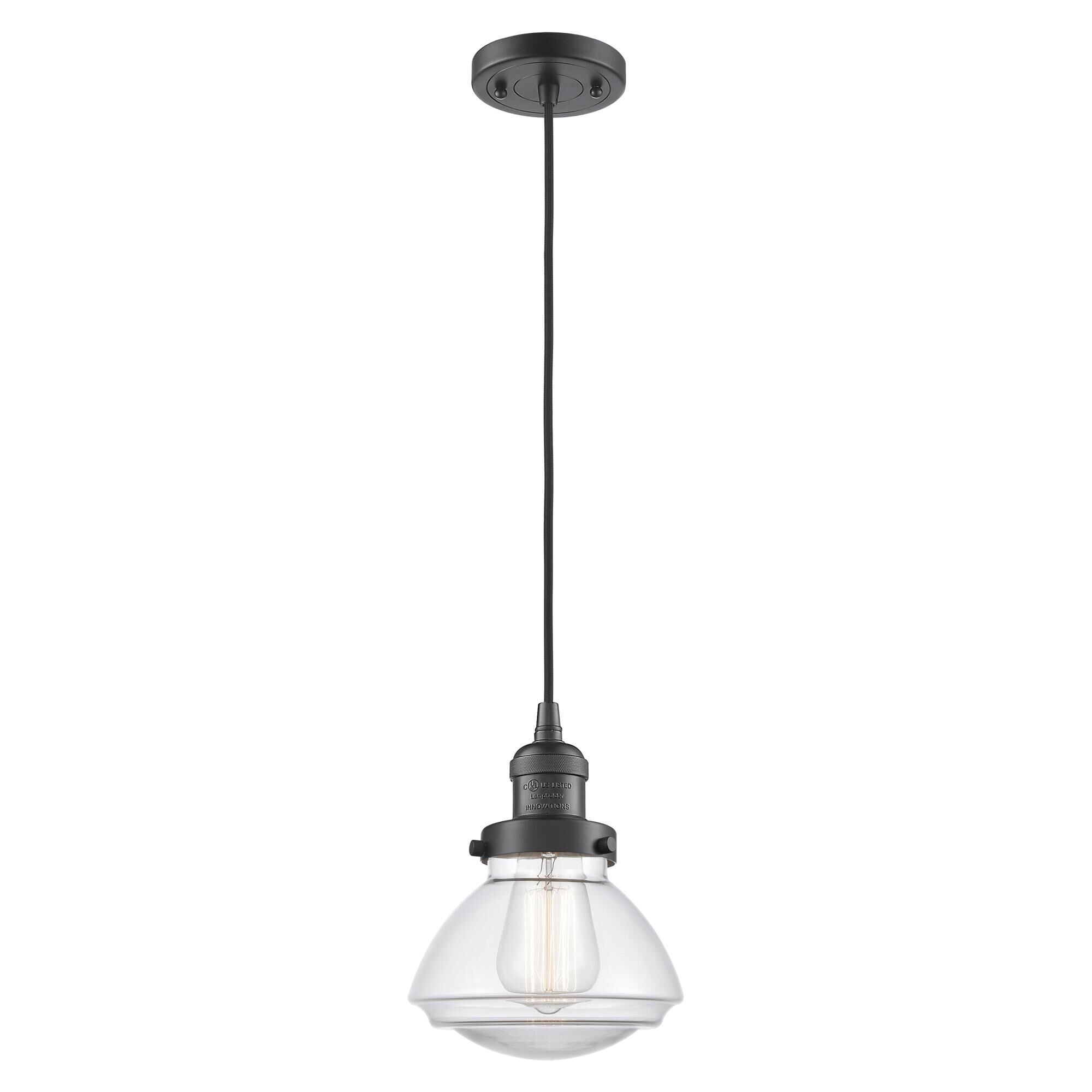 Shown in Oil Rubbed Bronze finish and Transparent  Clear Olean glass and Bulb Tint - Amber accent