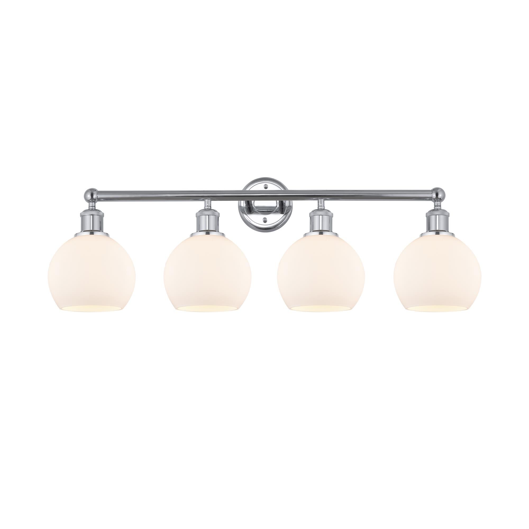 Shown in Polished Chrome, Matte White finish and Matte White glass and Matte White Glass shade