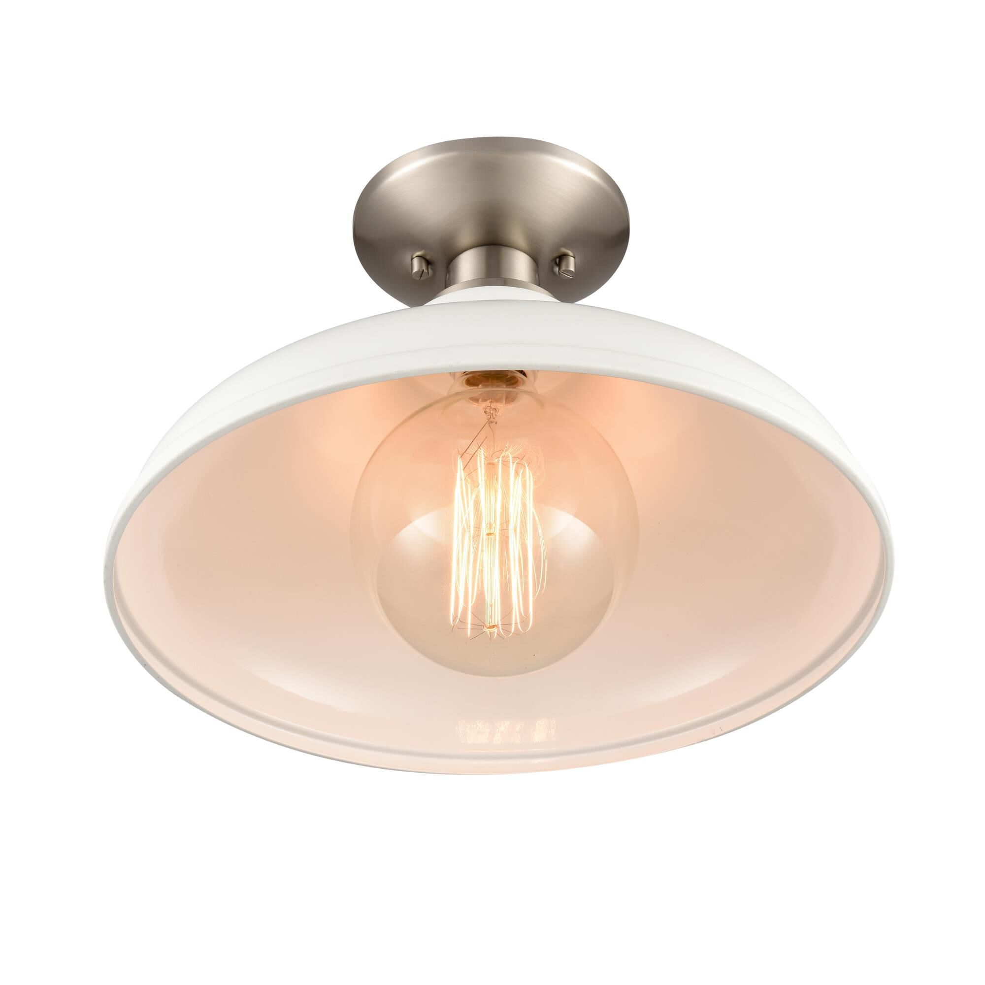 Shown in Brushed Nickel finish and Matte White Metal Shade glass and Matte White Metal shade