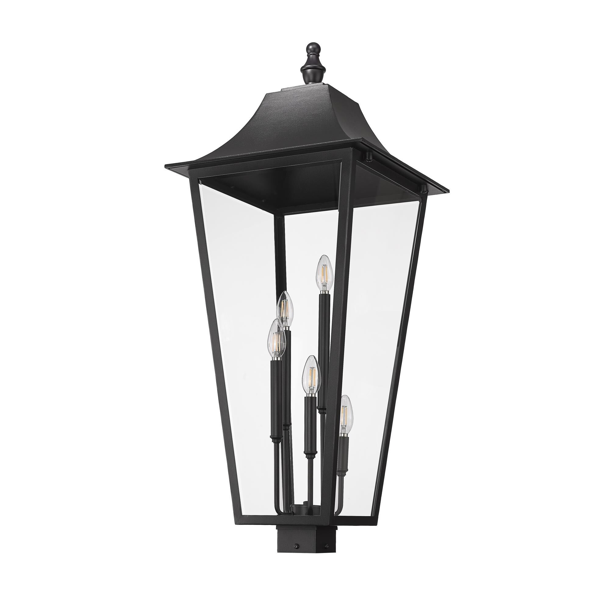 Shown in Black finish and Clear Beveled glass and Clear Beveled shade