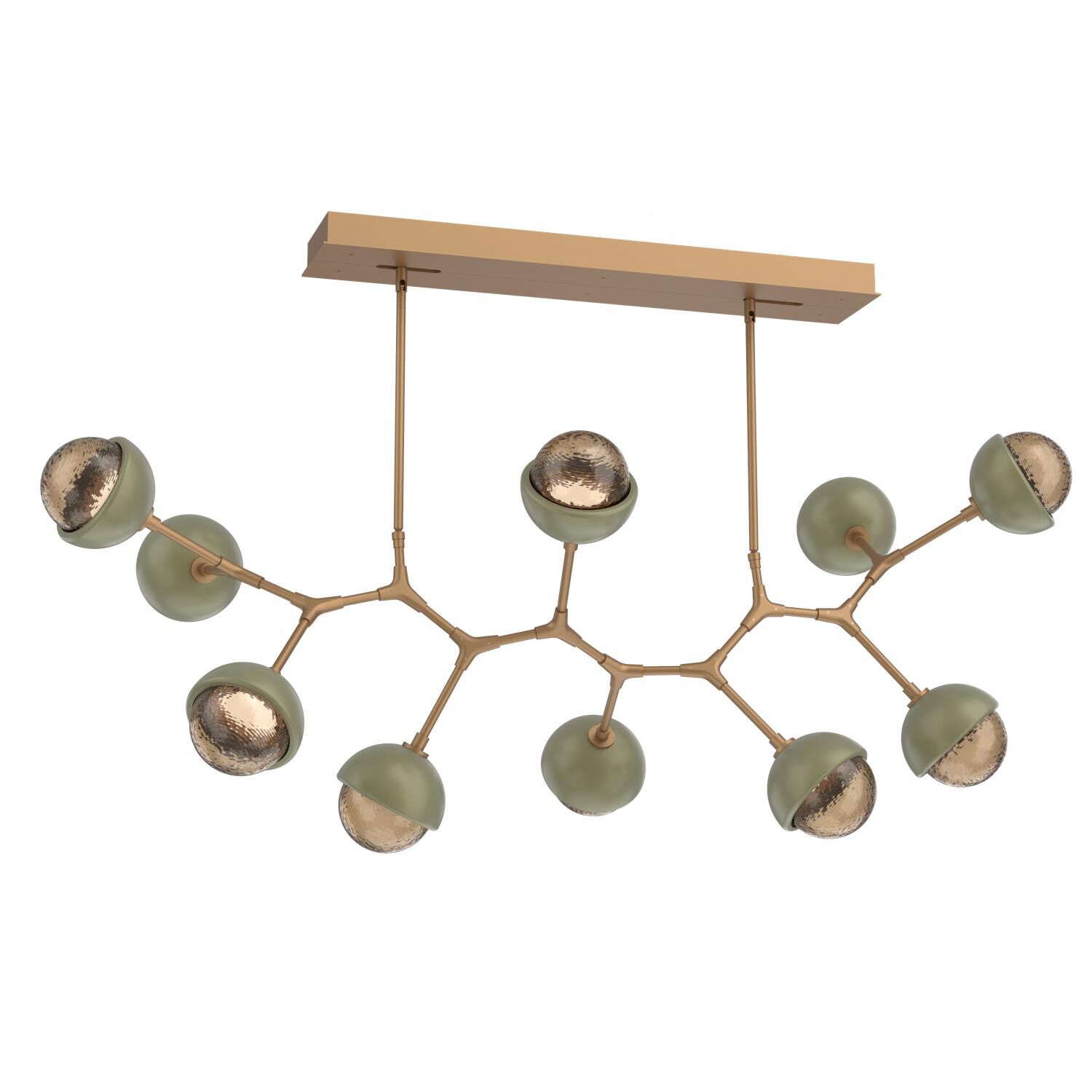 Shown in Novel Brass finish and Bronze glass and Sage Green accent