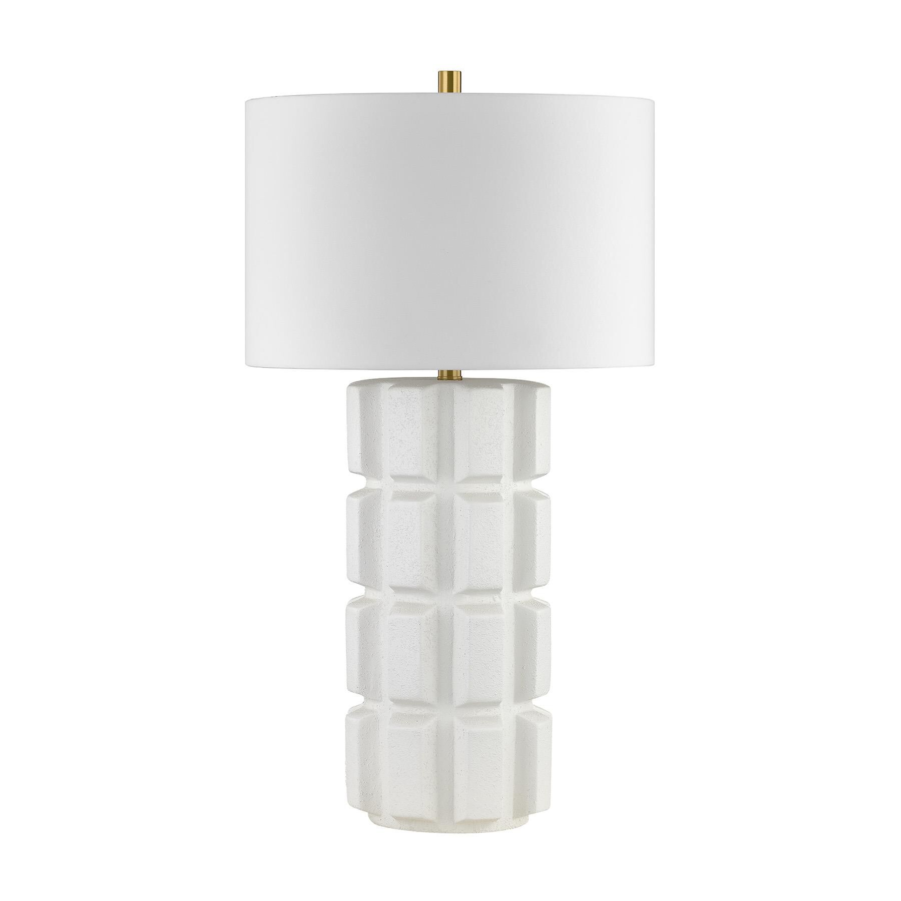 Shown in Warm Brass finish and White Fabric shade