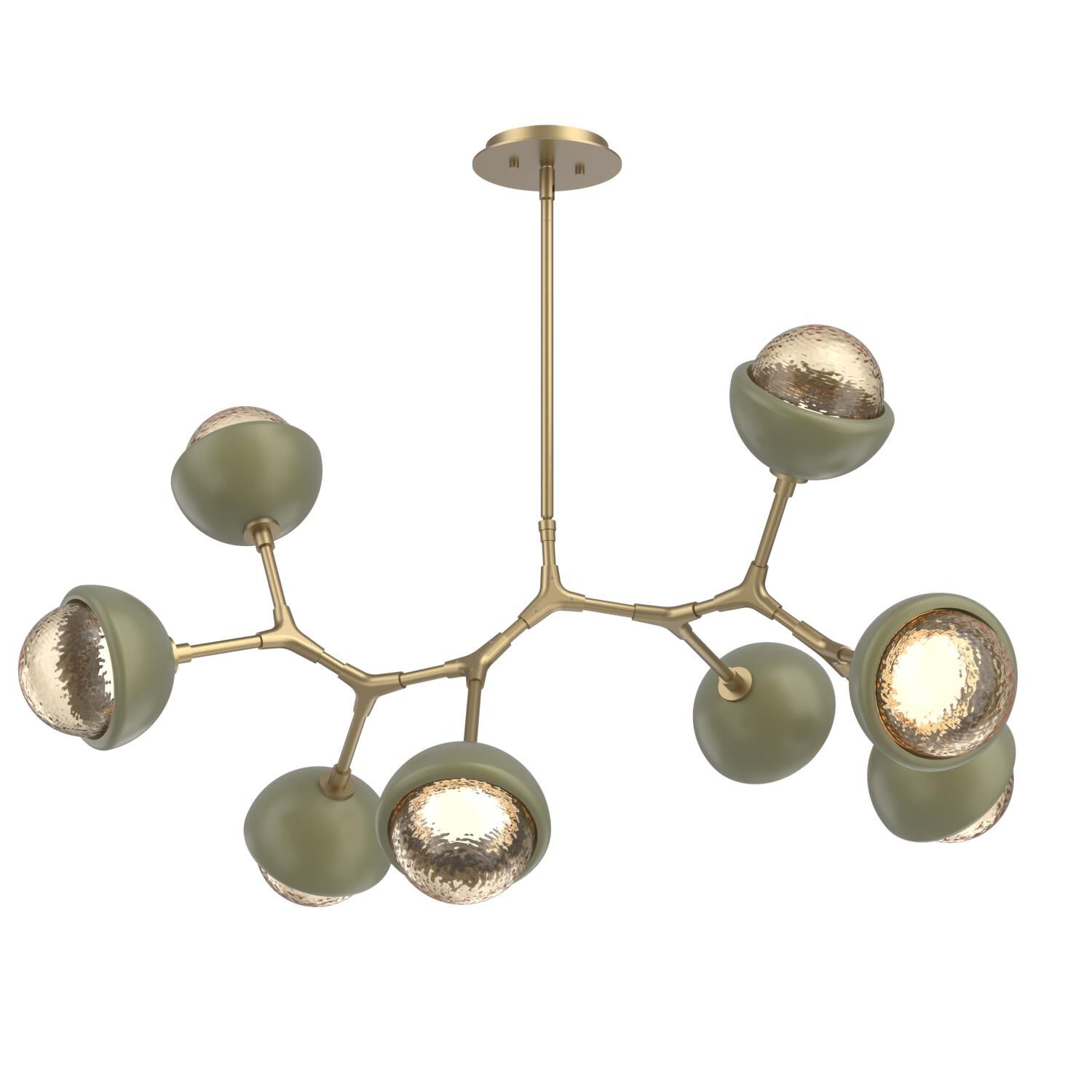 Shown in Gilded Brass finish and Amber glass and Sage Green accent