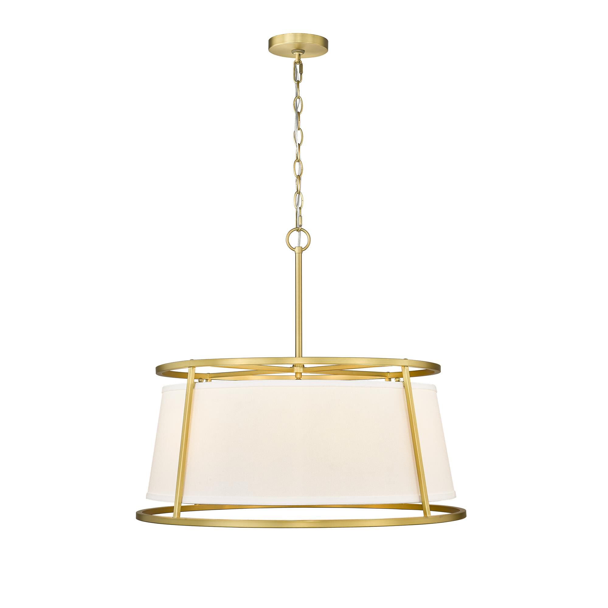 Shown in Rubbed Brass finish and White Fabric shade