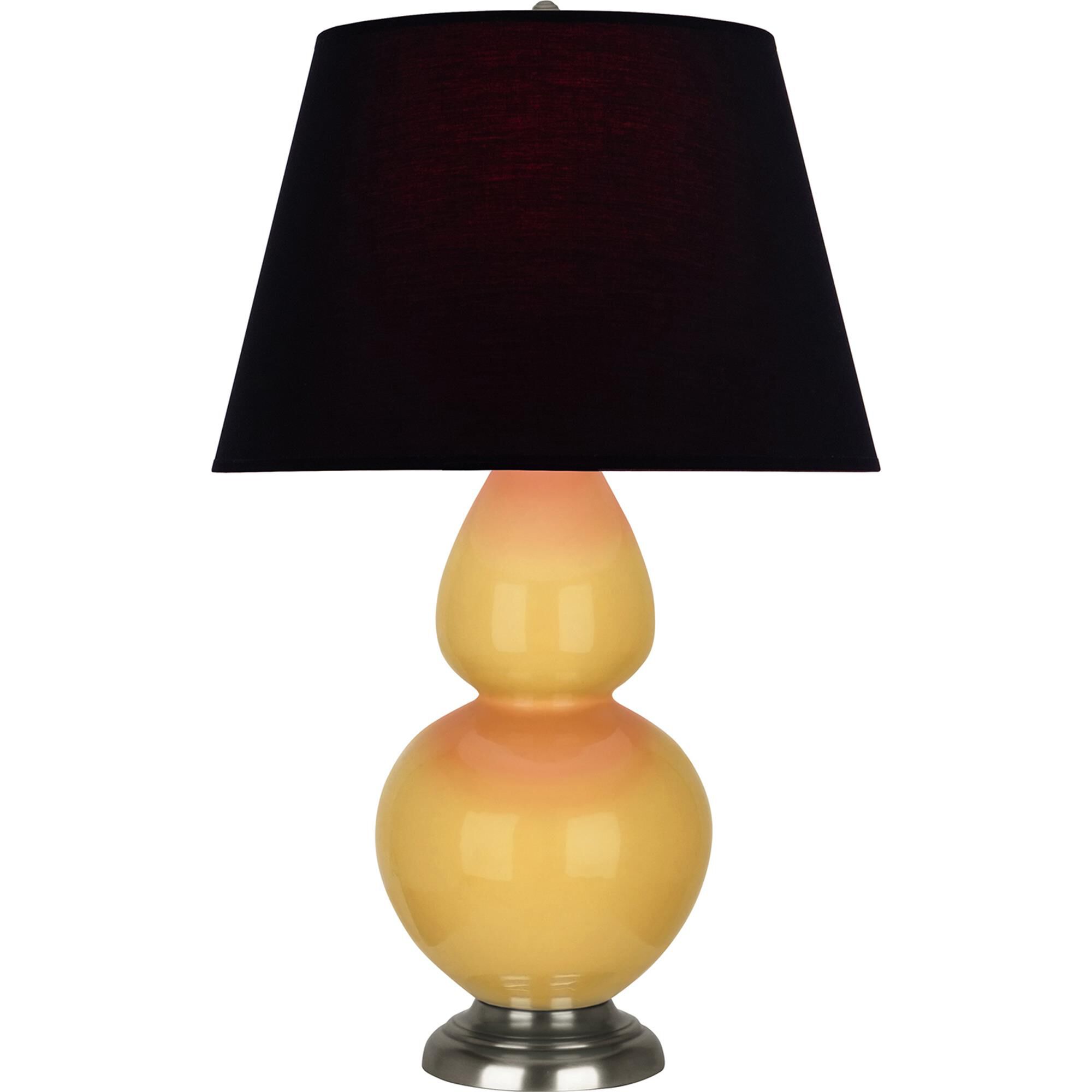 Shown in Sunset Yellow finish and Ink Black with Rose Red Lining shade and Antique Silver accent