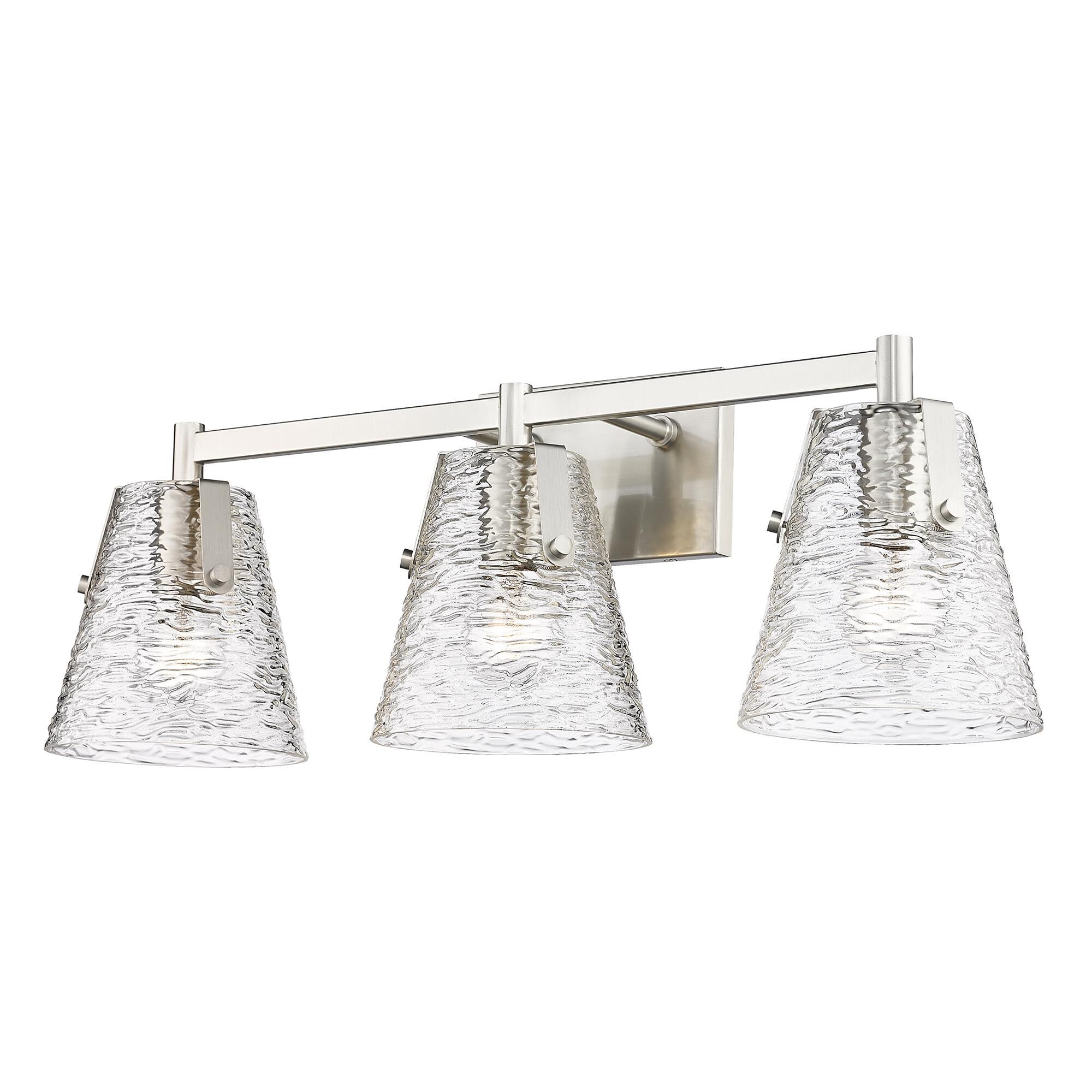 Shown in Brushed Nickel finish and Clear Ribbed glass
