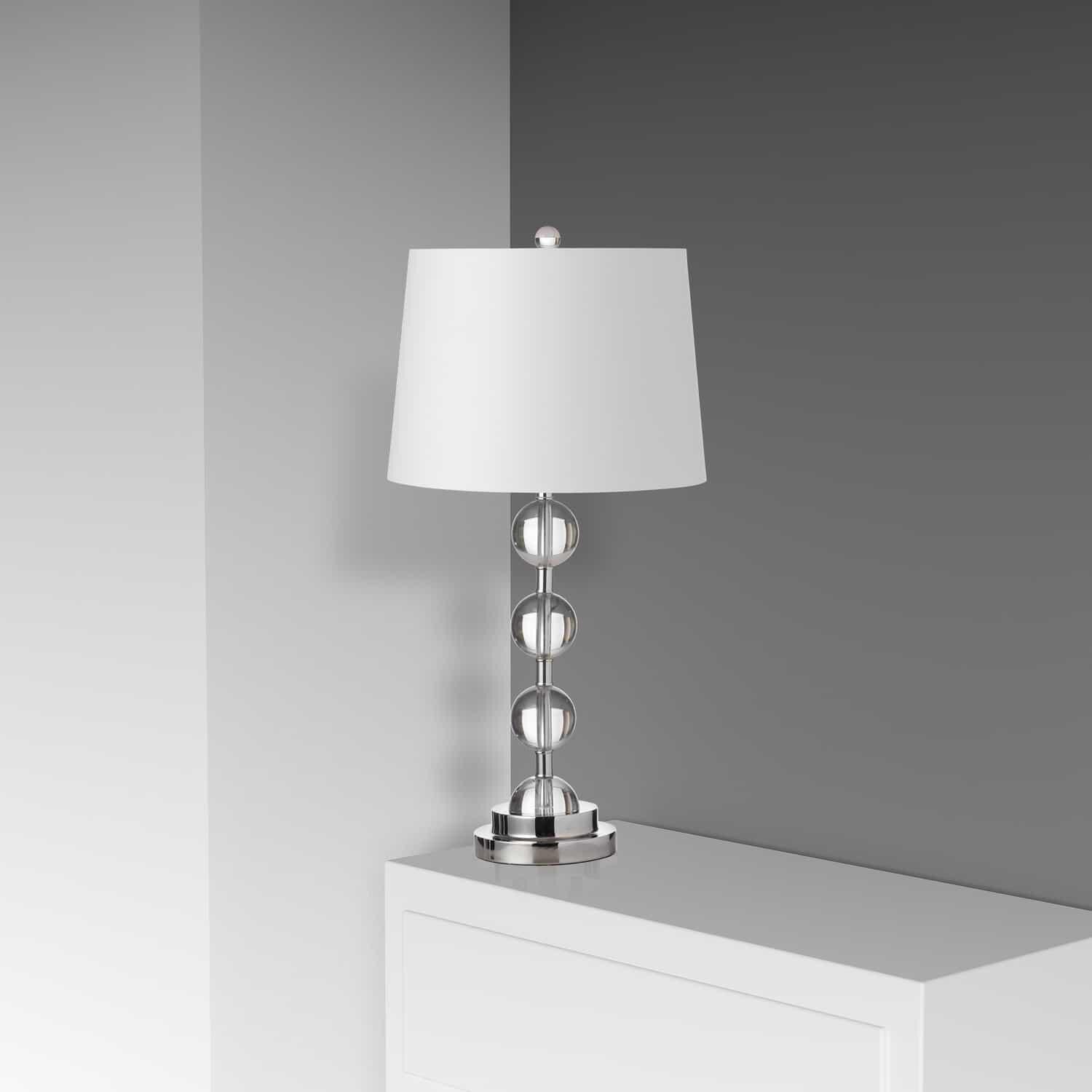 Shown in Clear finish and Optical crystal and Hardback - White shade and Polished Chrome accent