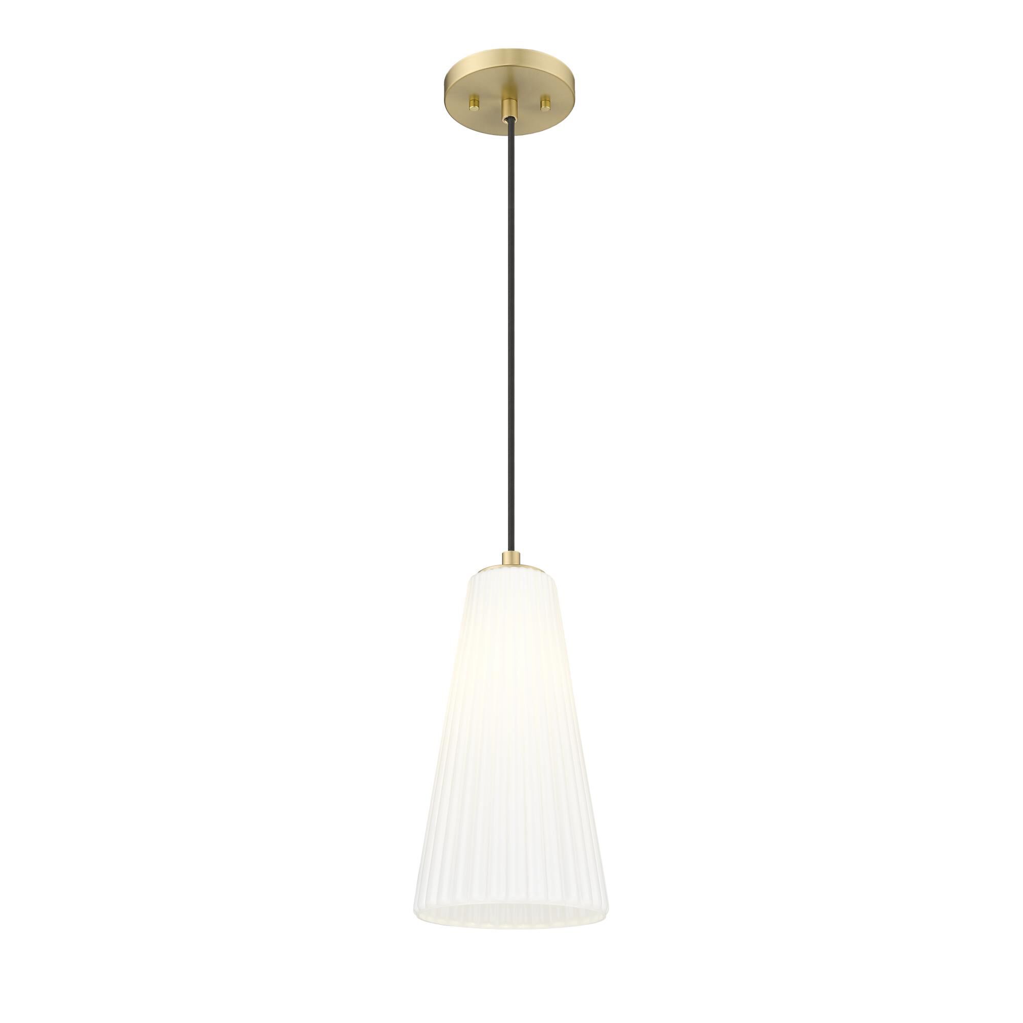 Shown in Modern Gold finish and White glass and White shade